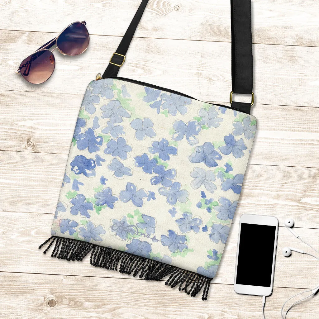 Blu&White Watercolor Floral Boho Bag