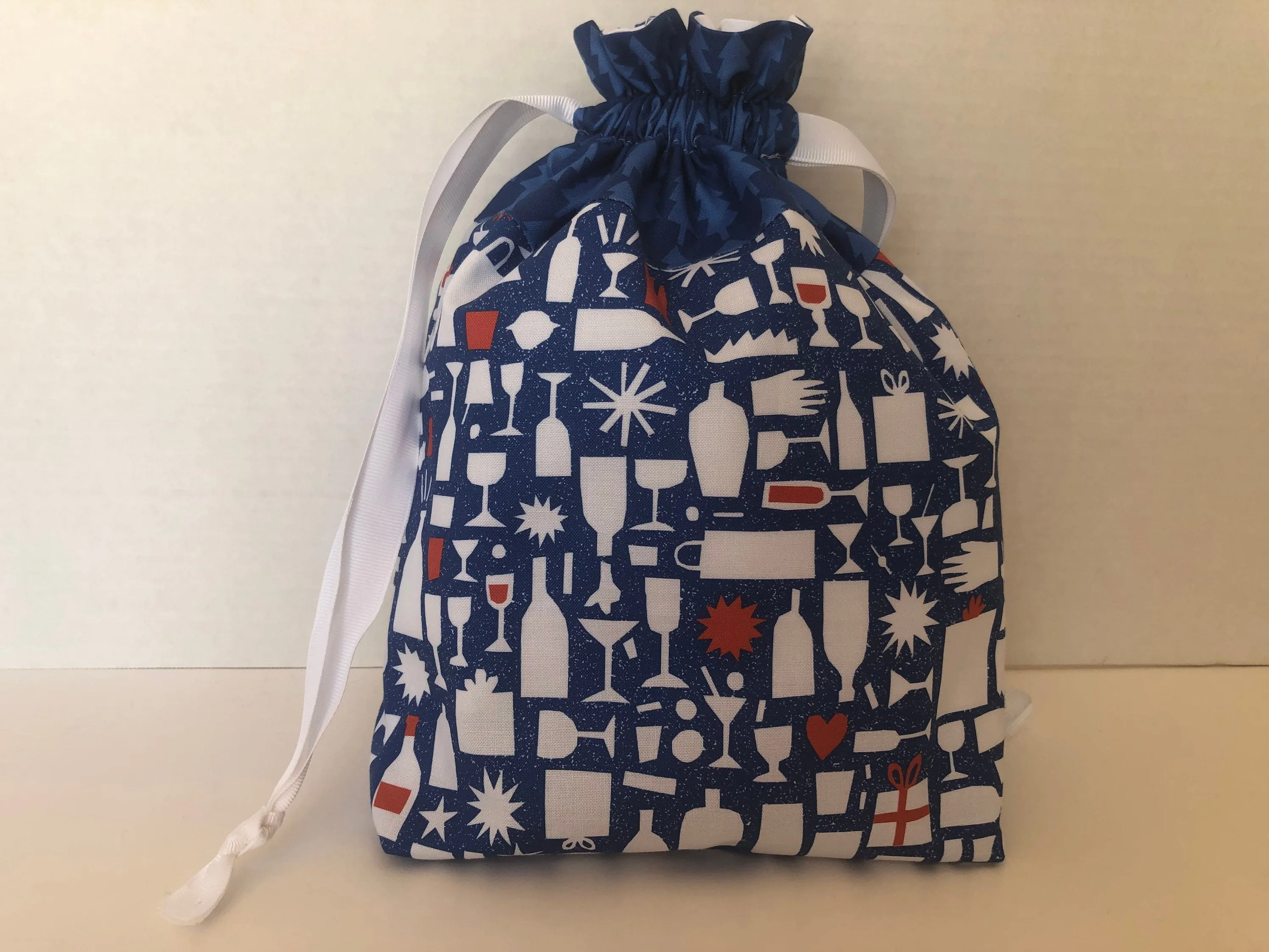 Blue Reusable Drawstring Fabric Gift Bag, Christmas Gift Bag