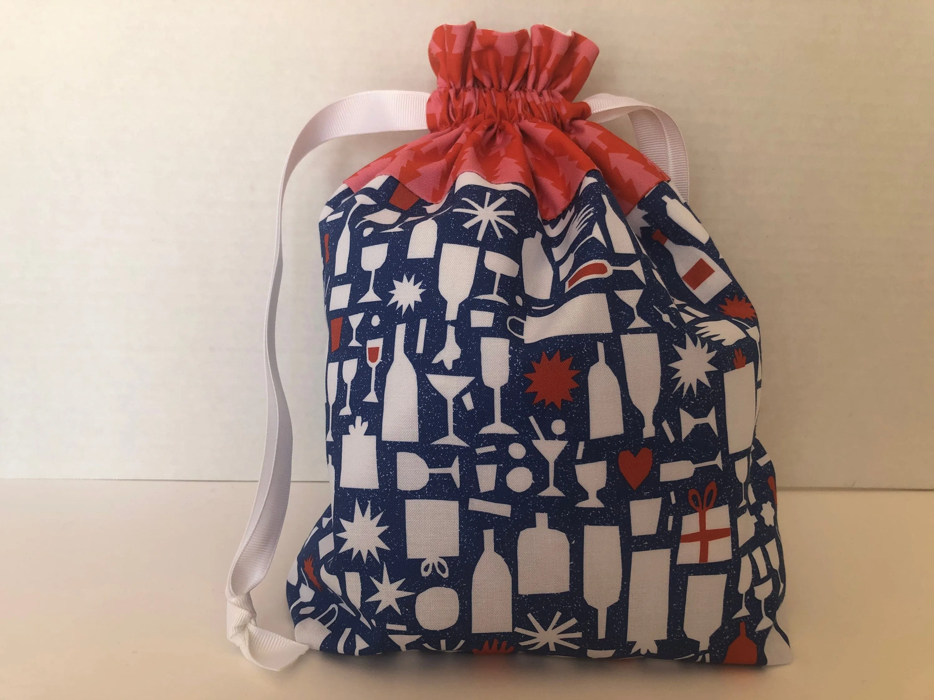 Blue Reusable Drawstring Fabric Gift Bag, Christmas Gift Bag