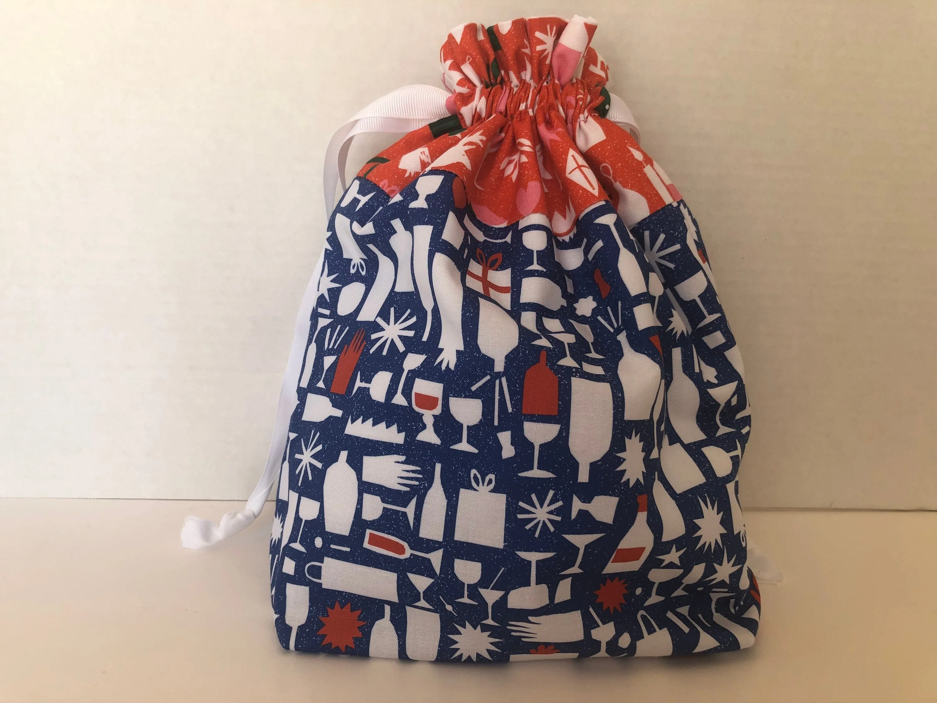 Blue Reusable Drawstring Fabric Gift Bag, Christmas Gift Bag