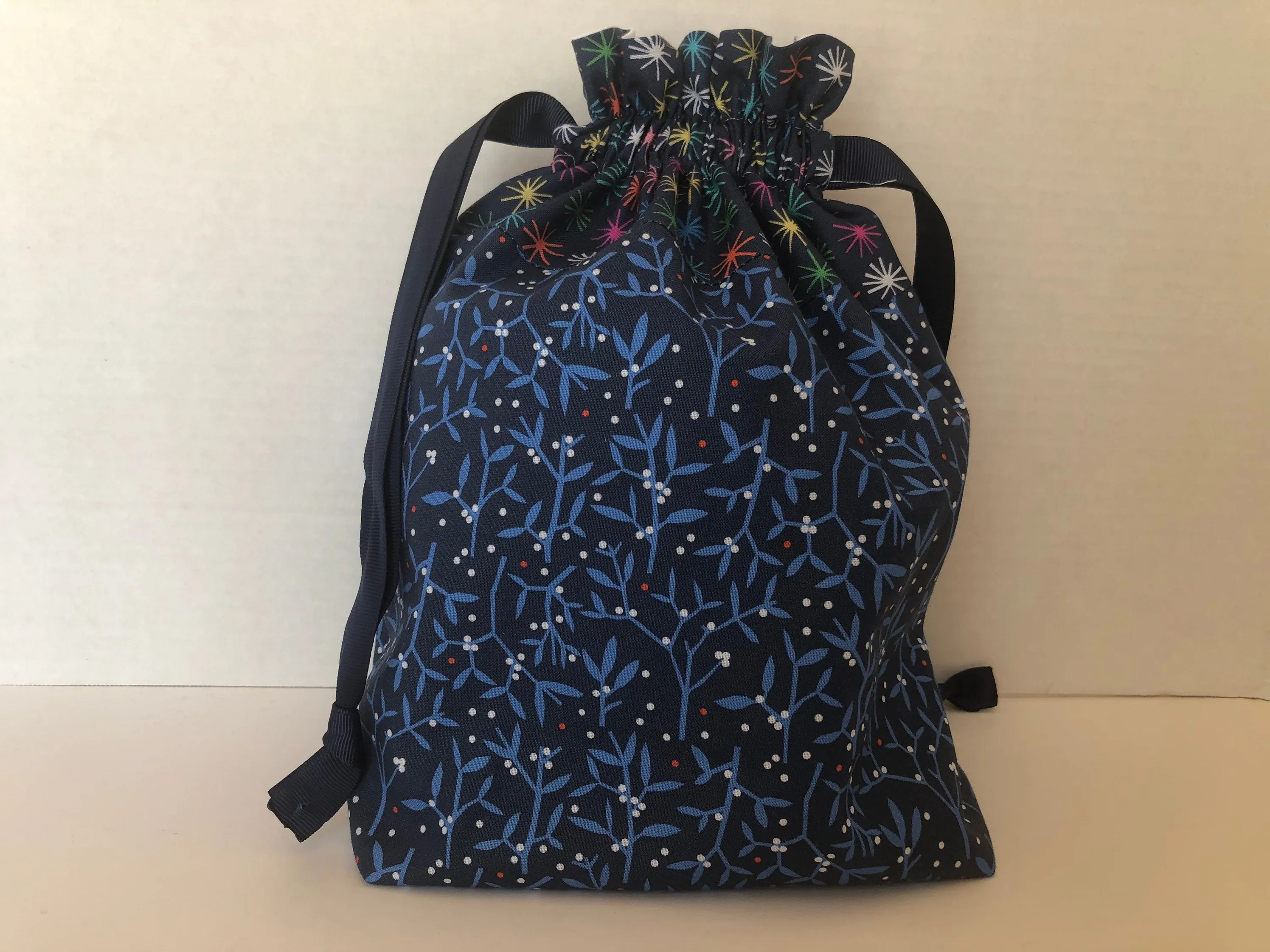 Blue Reusable Drawstring Fabric Gift Bag, Christmas Gift Bag