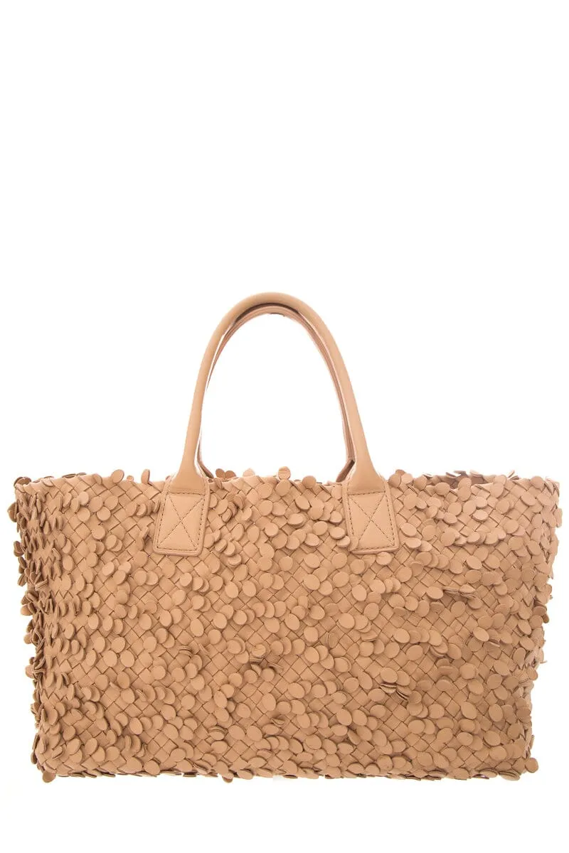 Bottega Veneta Limited Tan Poussin Paillettes Cabat Tote