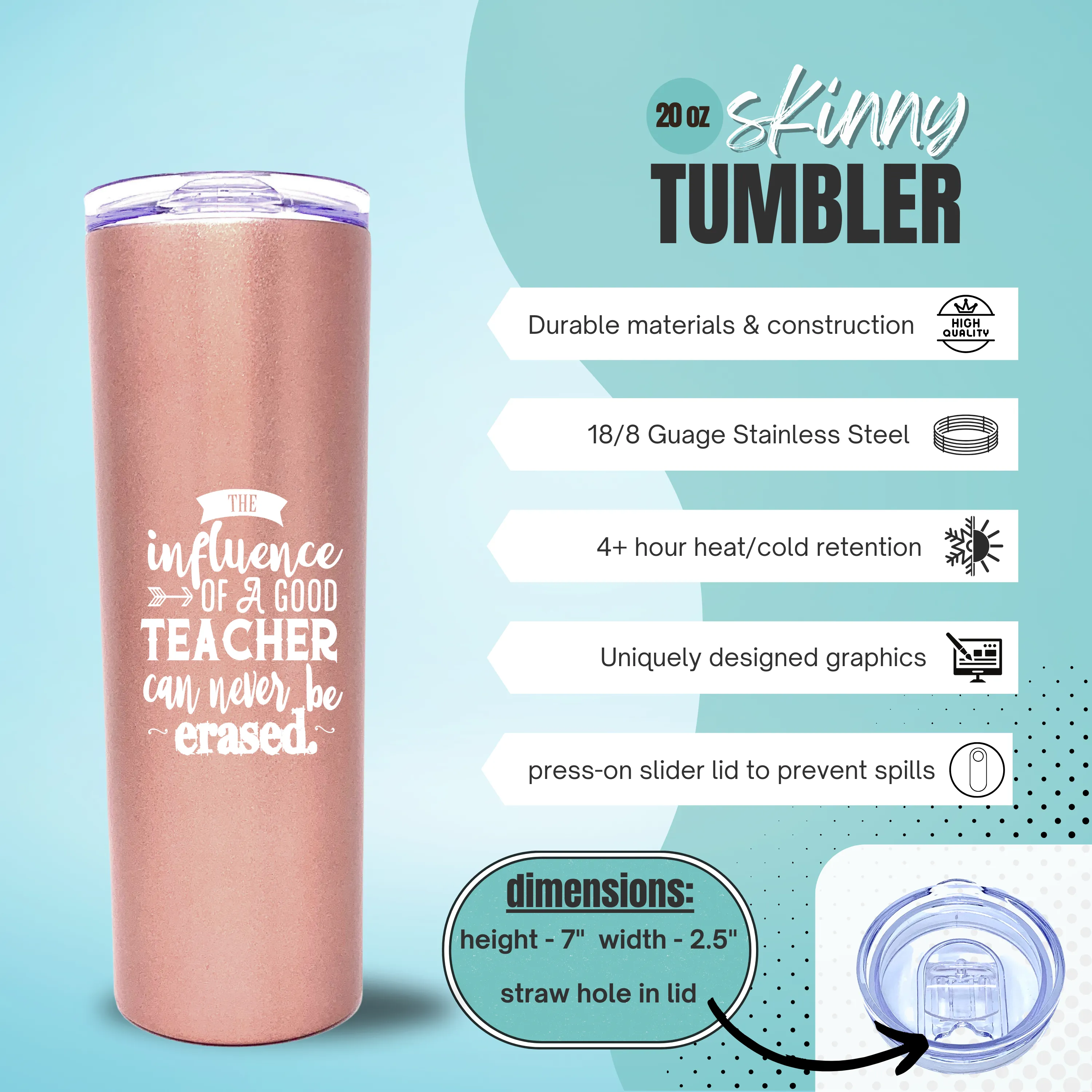 Brooke and Jess Designs Teacher Gift Box - Teacher Influence Tote, 20 oz Skinny Tumbler, and Magnet Bundle Gift Set