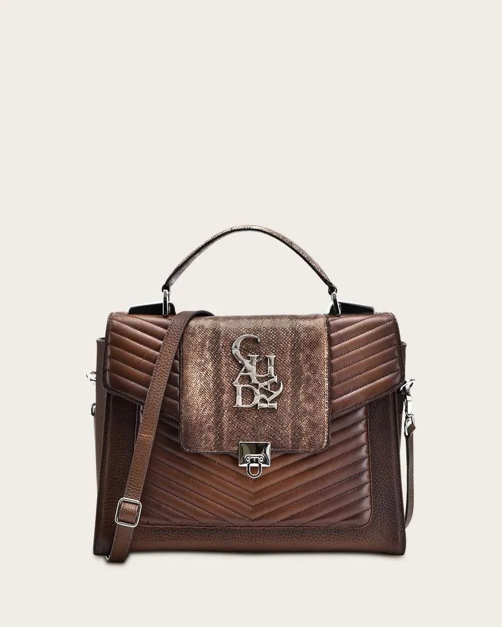 Brown modern top handle handbag