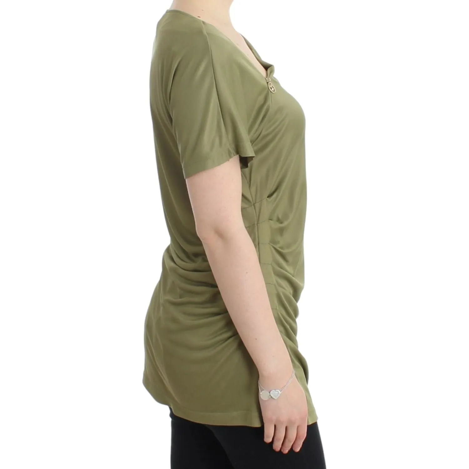 Cavalli Elegant Green Jersey Blouse with Gold Accents