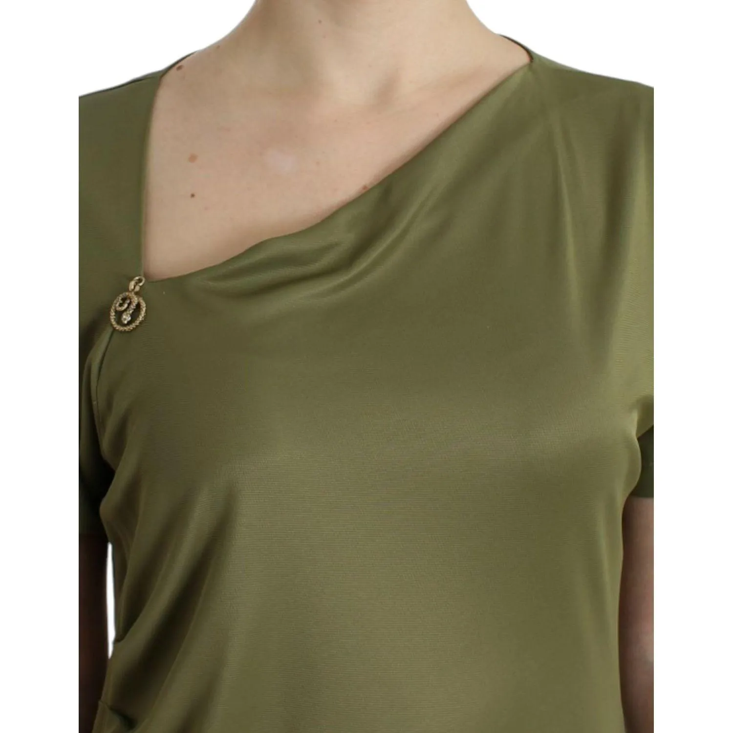 Cavalli Elegant Green Jersey Blouse with Gold Accents