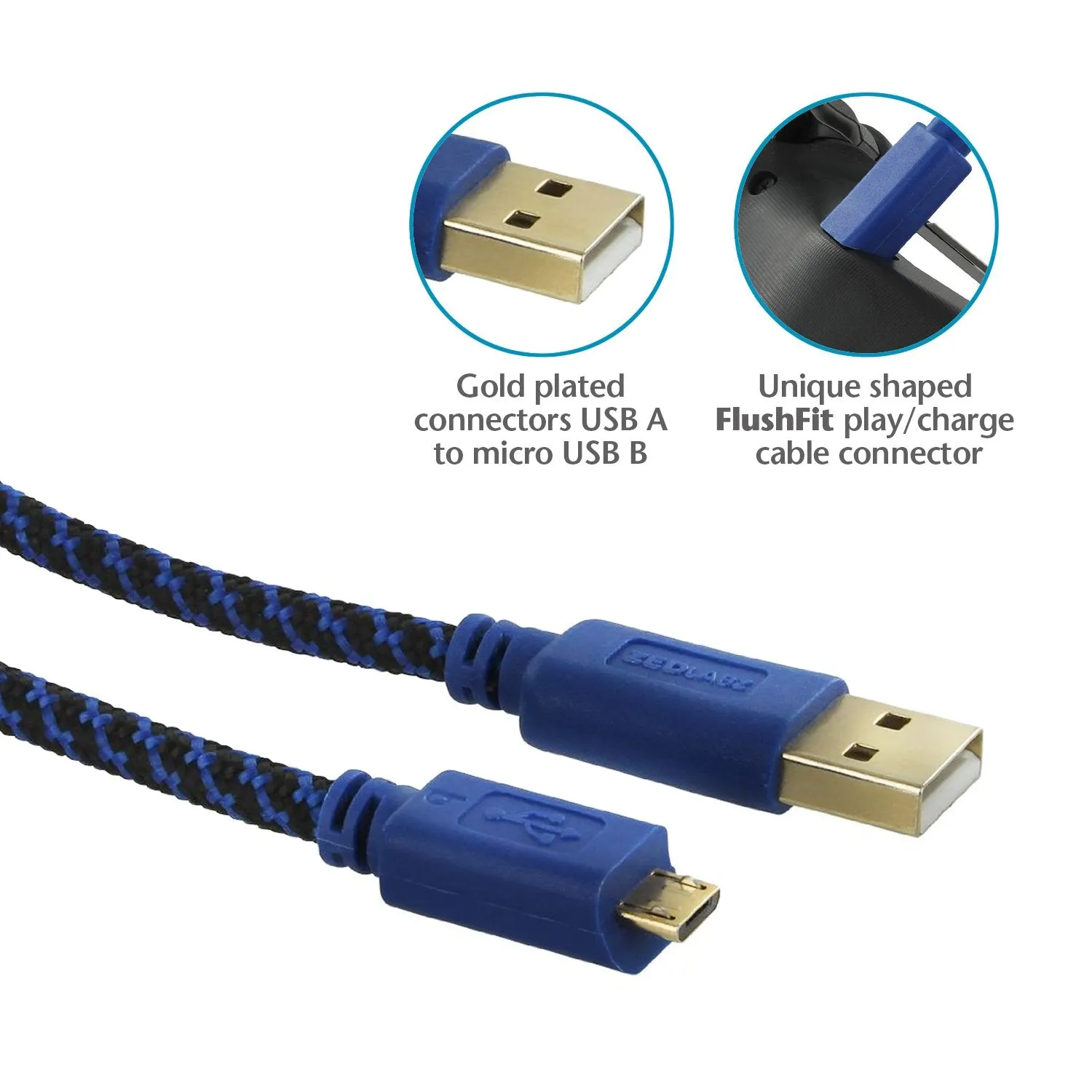 Charging cable for Sony PS4 controllers gold plated braided inc cable tidy & bag - 5M (16ft) [PlayStation 4] | ZedLabz