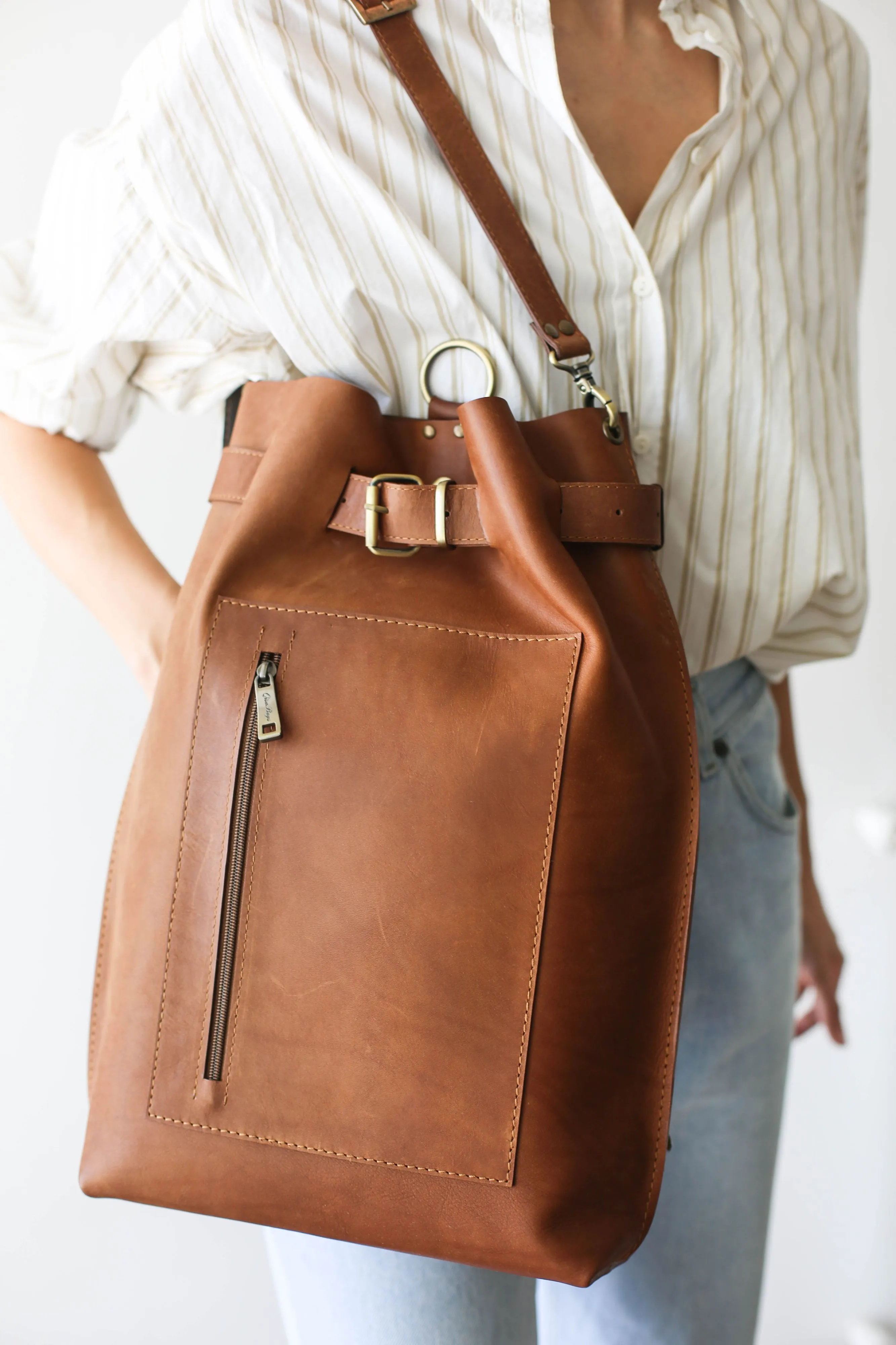 Classic Brown Large Leather Backpack