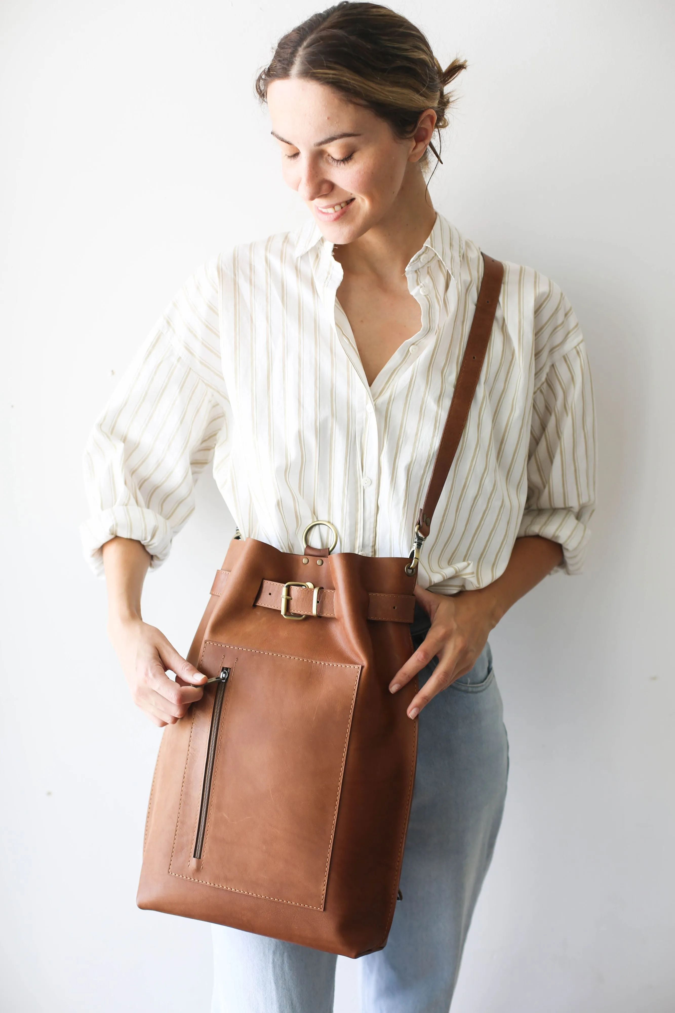 Classic Brown Large Leather Backpack