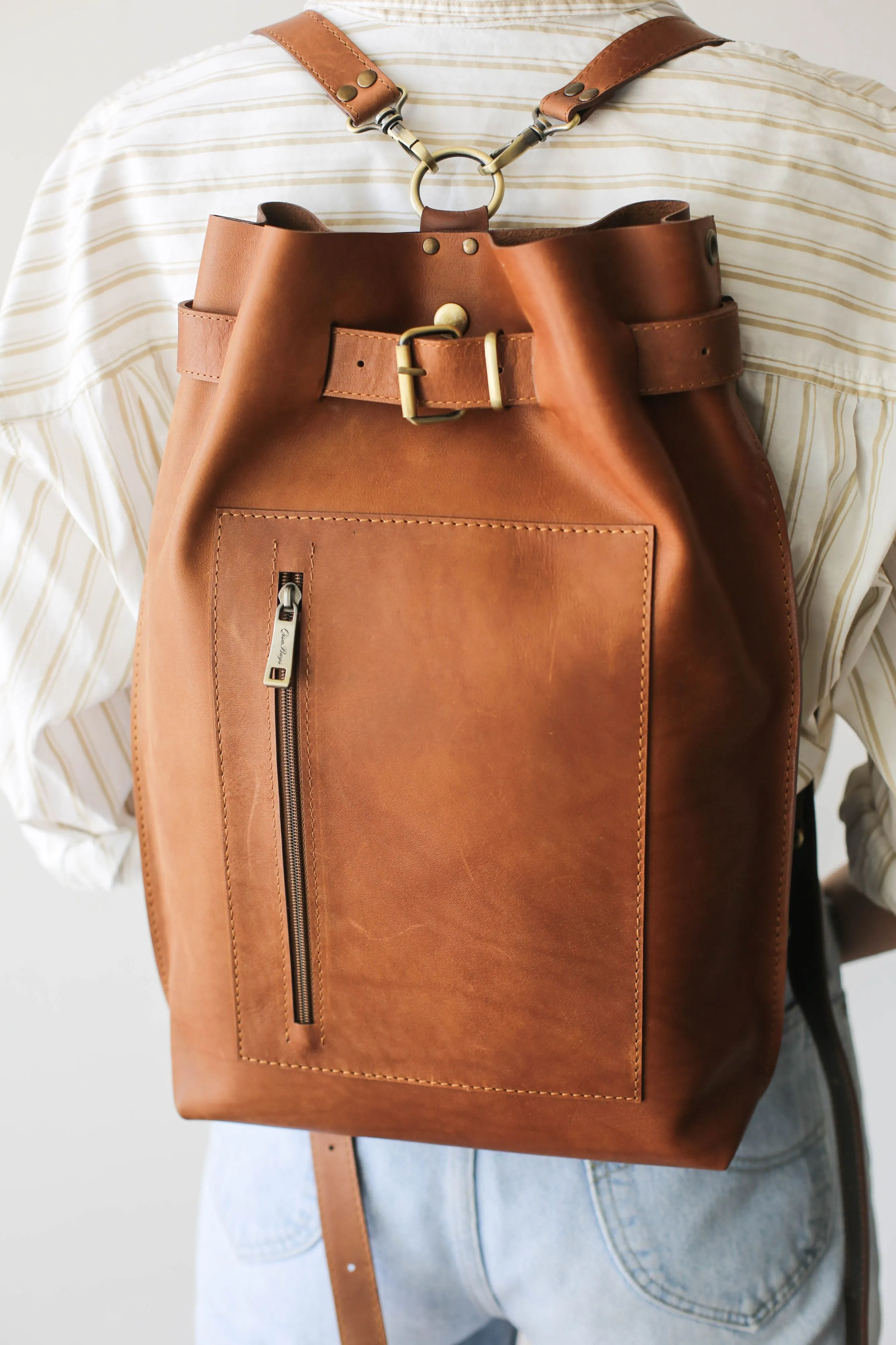 Classic Brown Large Leather Backpack