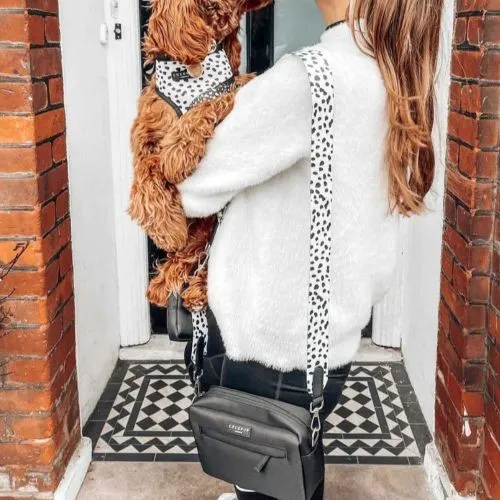 Cocopup Black Dog Walking Bag with Treat Pouch and Monochrome Spots Strap