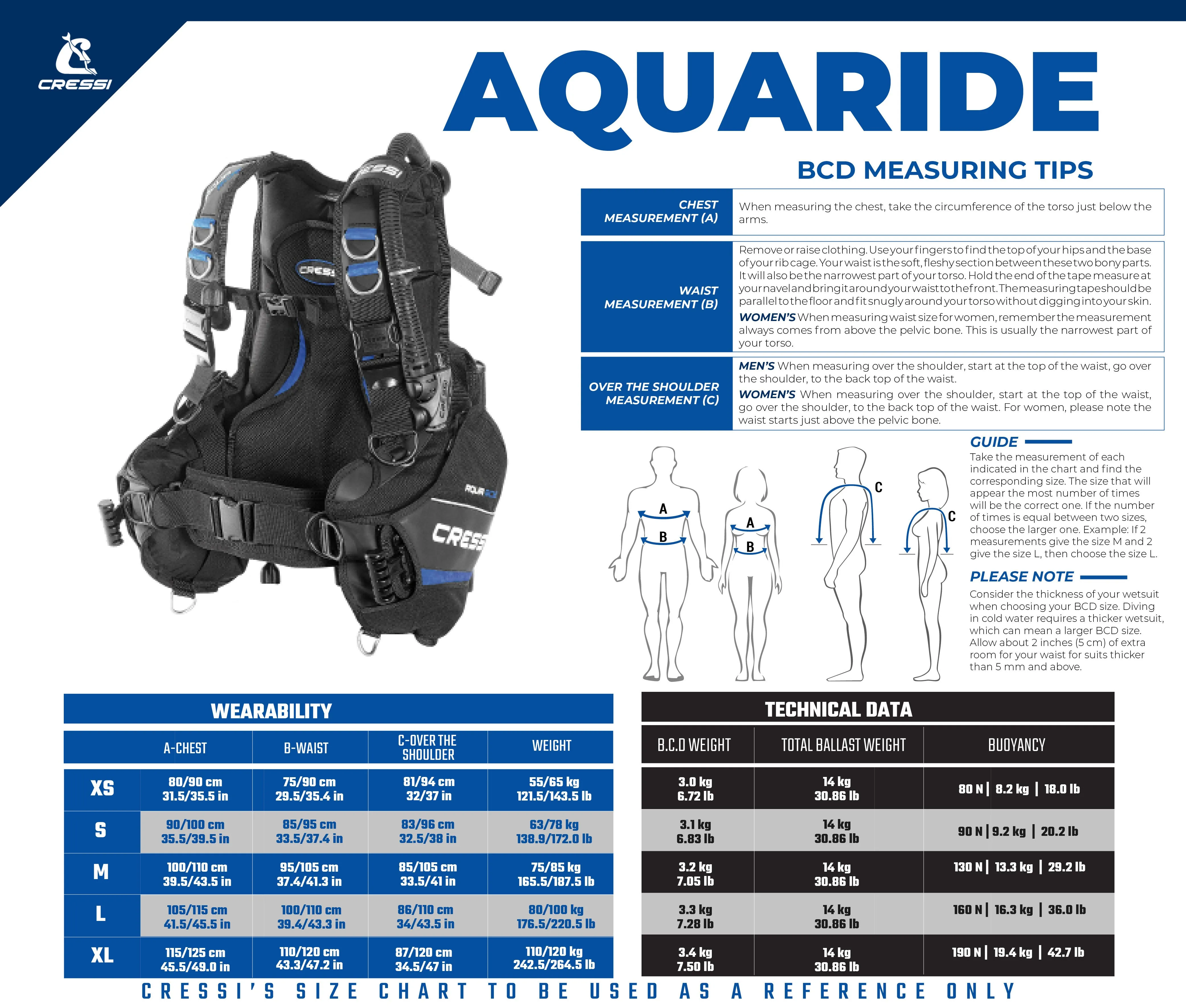 Cressi Aquaride Blue Pro BCD Scuba Gear Package w/ MC9 Compact Regulator & Octo Donatello Console 2 Dive Computer w/ GupG Reg Bag