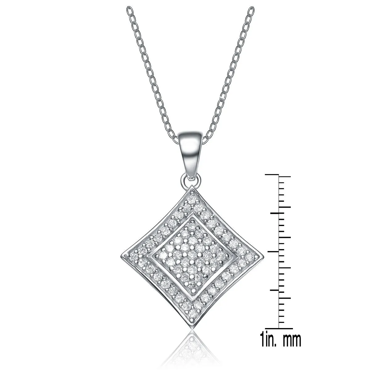 Cubic Zirconia Sterling Silver Rhodium Plated Square Shape Drop Pendant