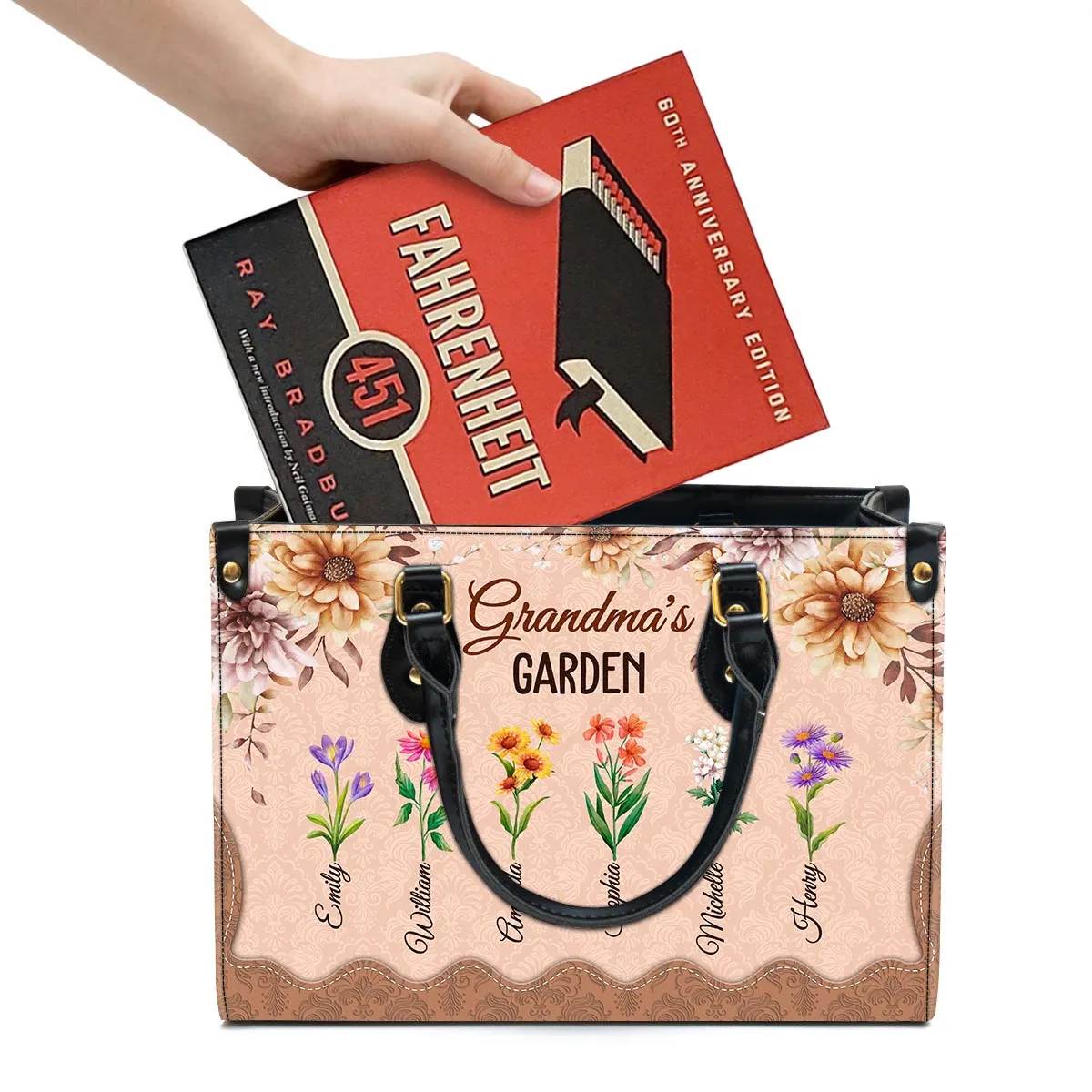 Custom Beloved Garden Leather Handbag Book Lovers Gift LHBH03