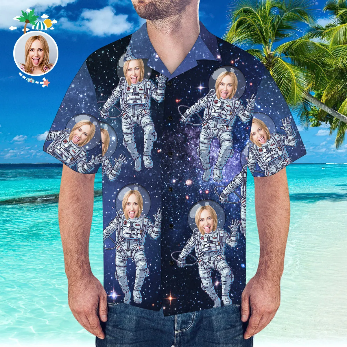 Custom Hawaiian Shirt with Face Personalised Hawaiian Shirt Galaxy Pattern Shirt