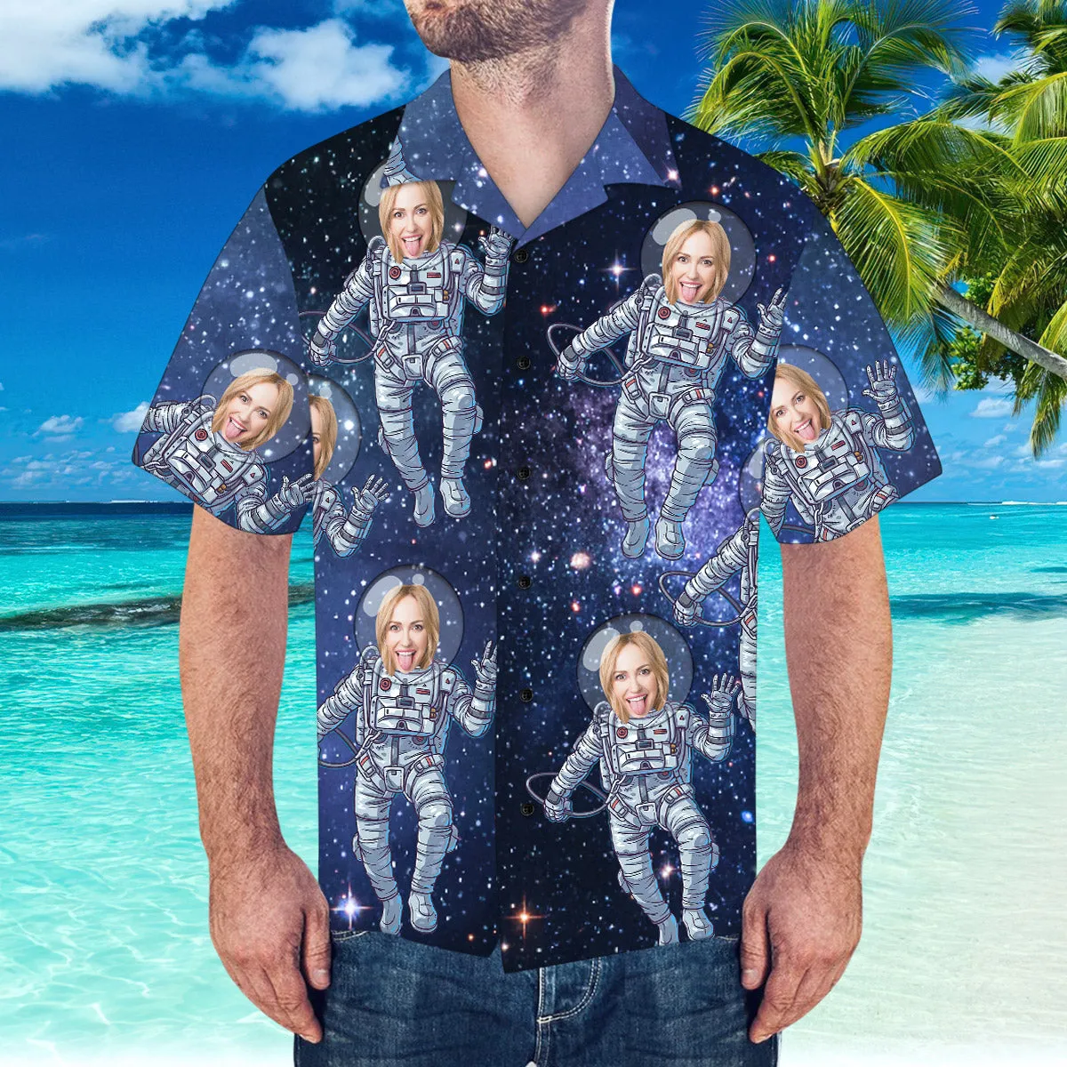 Custom Hawaiian Shirt with Face Personalised Hawaiian Shirt Galaxy Pattern Shirt