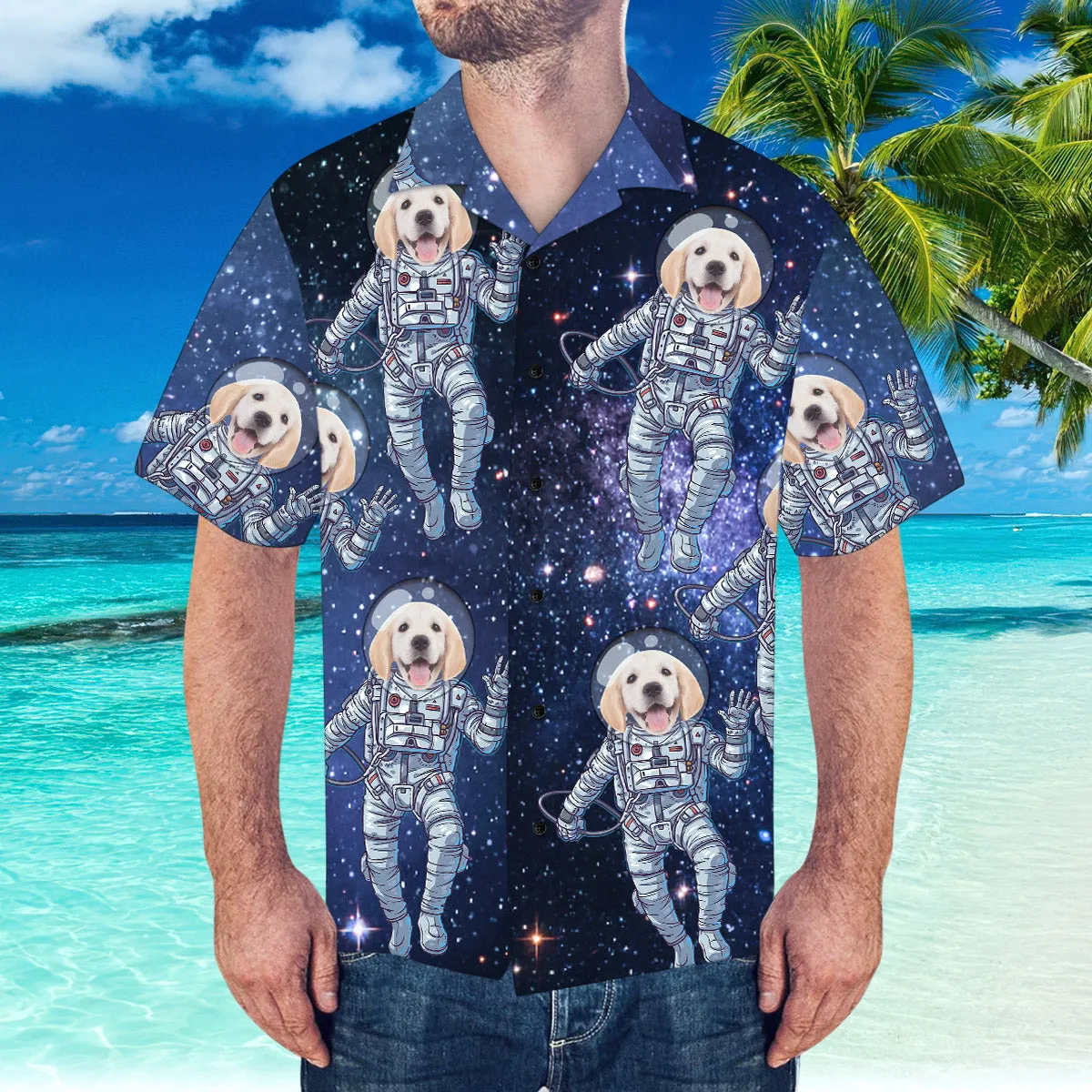 Custom Hawaiian Shirt with Face Personalised Hawaiian Shirt Galaxy Pattern Shirt