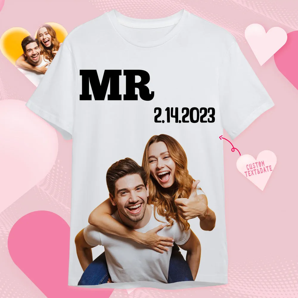 Custom Photo Printed T-shirt Personalised Picture Anniversary On Shirt Gifts For Husband