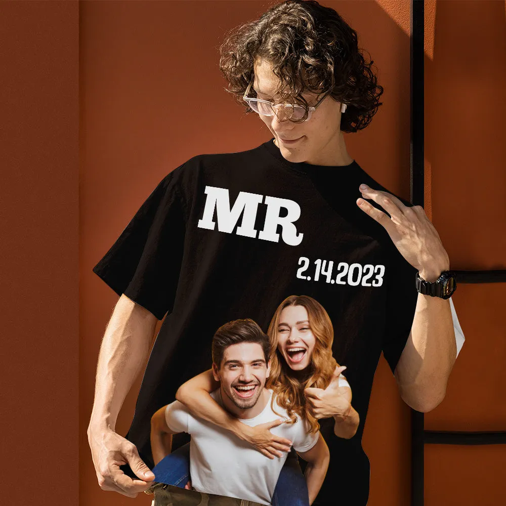 Custom Photo Printed T-shirt Personalised Picture Anniversary On Shirt Gifts For Husband