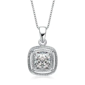 Cz .925 Sterling Silver Square Drop Pendant