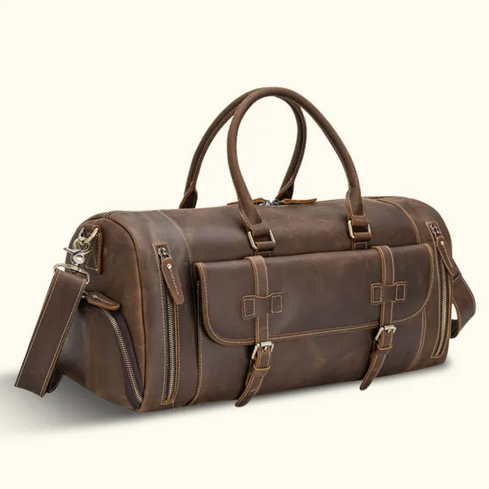 Dazzlo Full-Grain Leather Duffel Bag Weekend Bag - Brown Vintage/Dark Brown - 20"/22"/28"