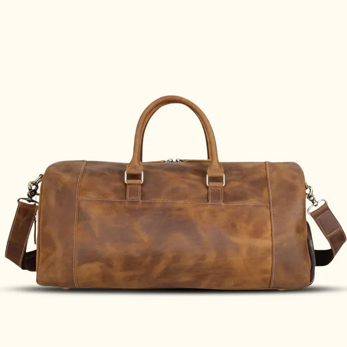 Dazzlo Full-Grain Leather Duffel Bag Weekend Bag - Brown Vintage/Dark Brown - 20"/22"/28"