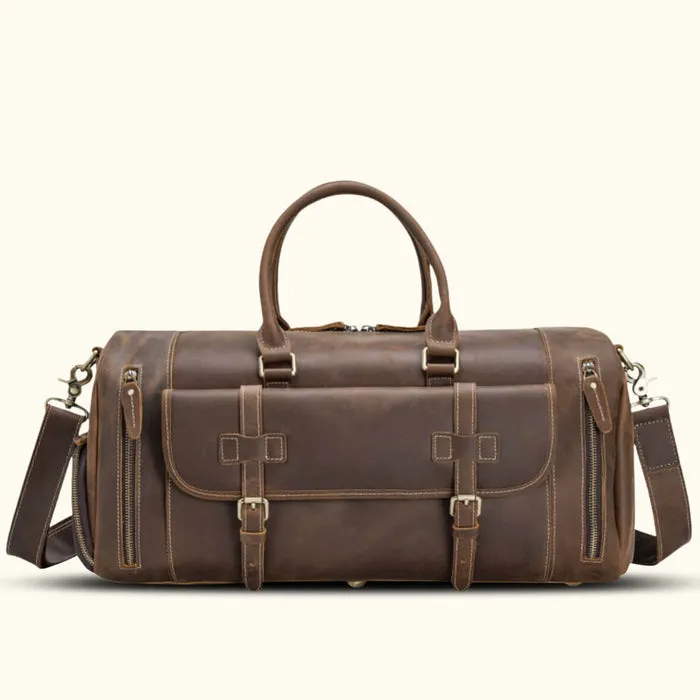 Dazzlo Full-Grain Leather Duffel Bag Weekend Bag - Brown Vintage/Dark Brown - 20"/22"/28"