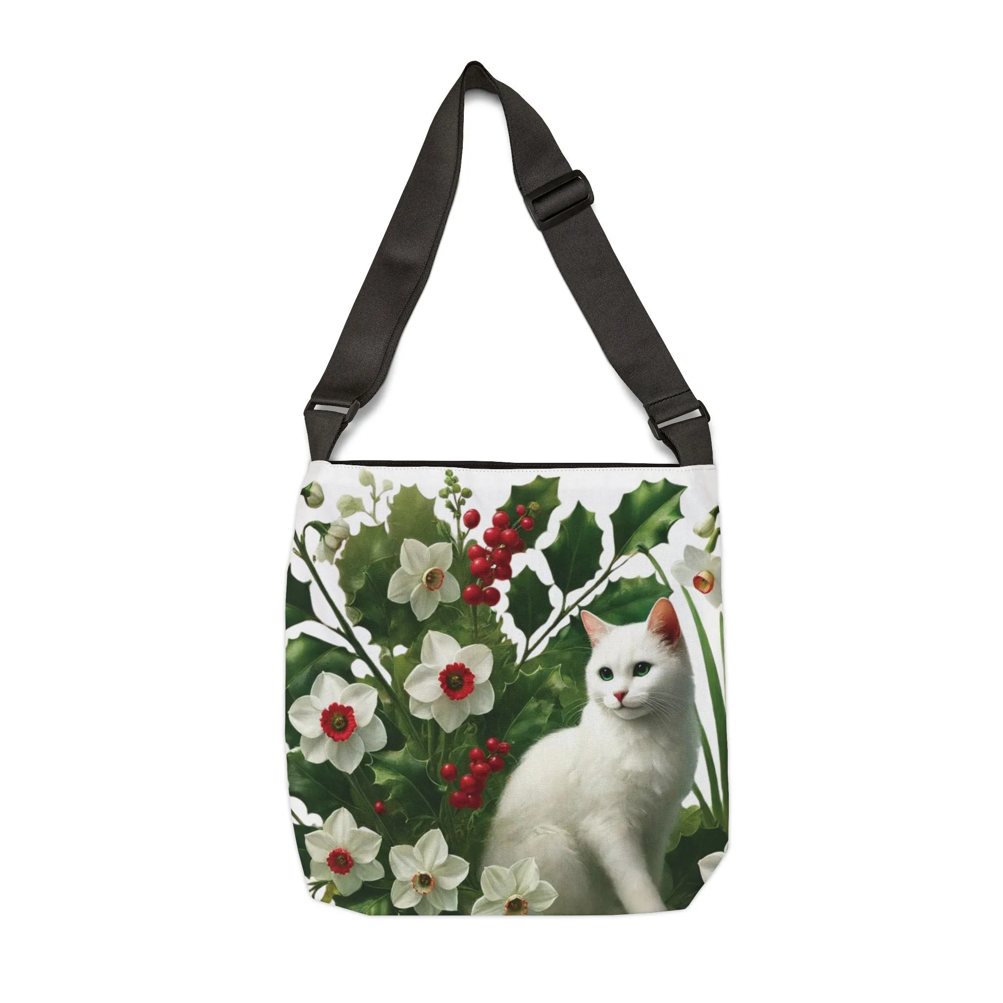 December Birth Flower - Cat Lover - Adjustable Strap Tote Bag