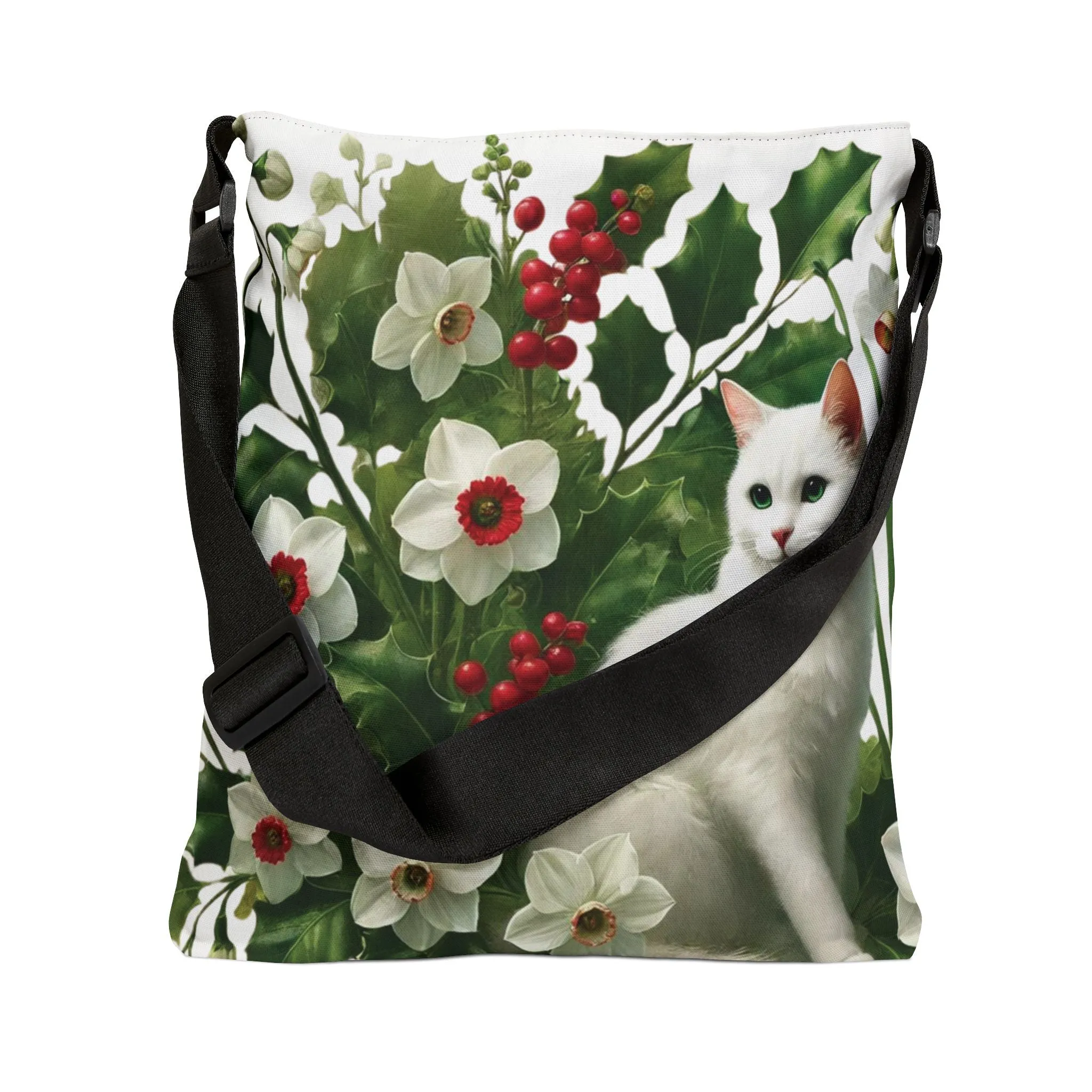 December Birth Flower - Cat Lover - Adjustable Strap Tote Bag