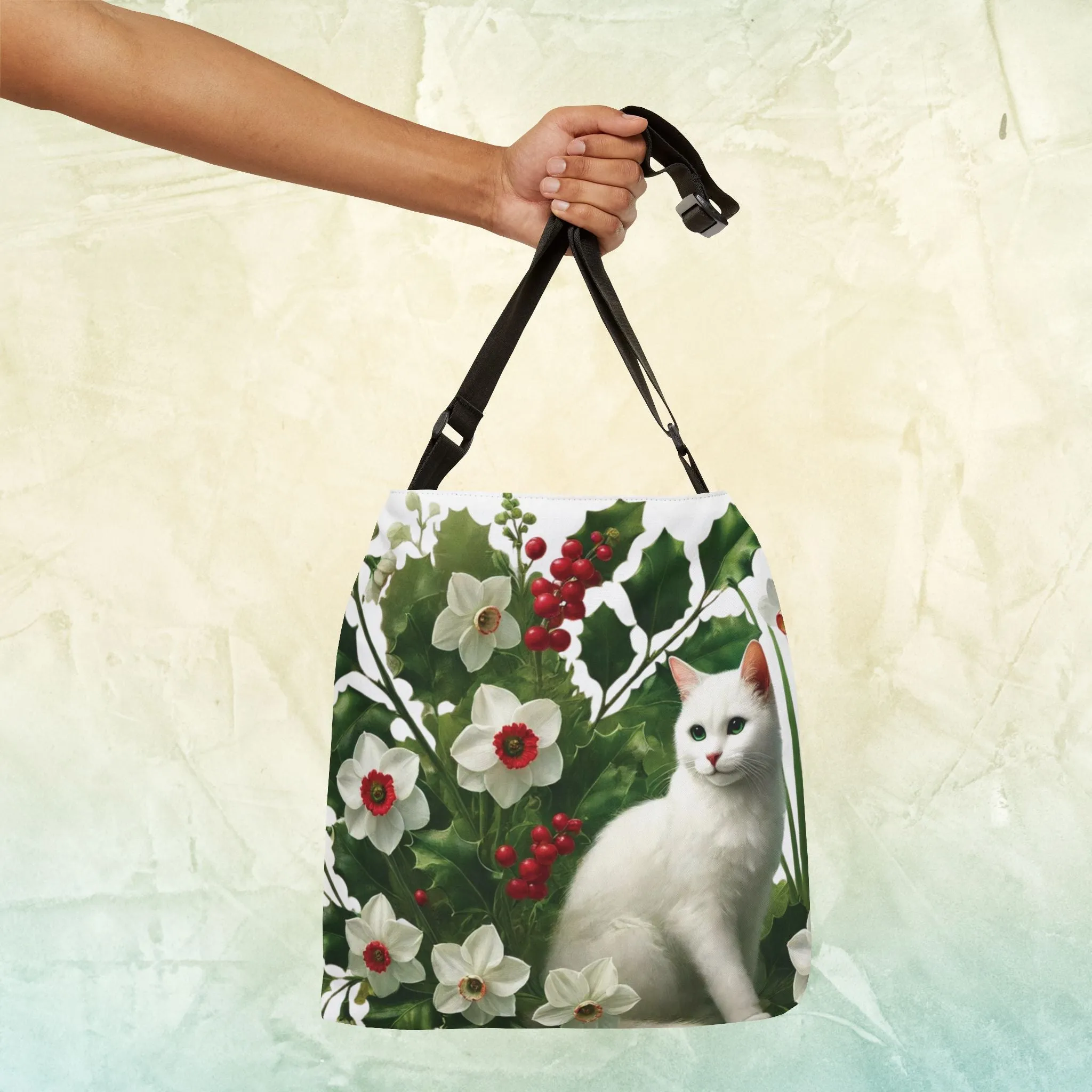 December Birth Flower - Cat Lover - Adjustable Strap Tote Bag