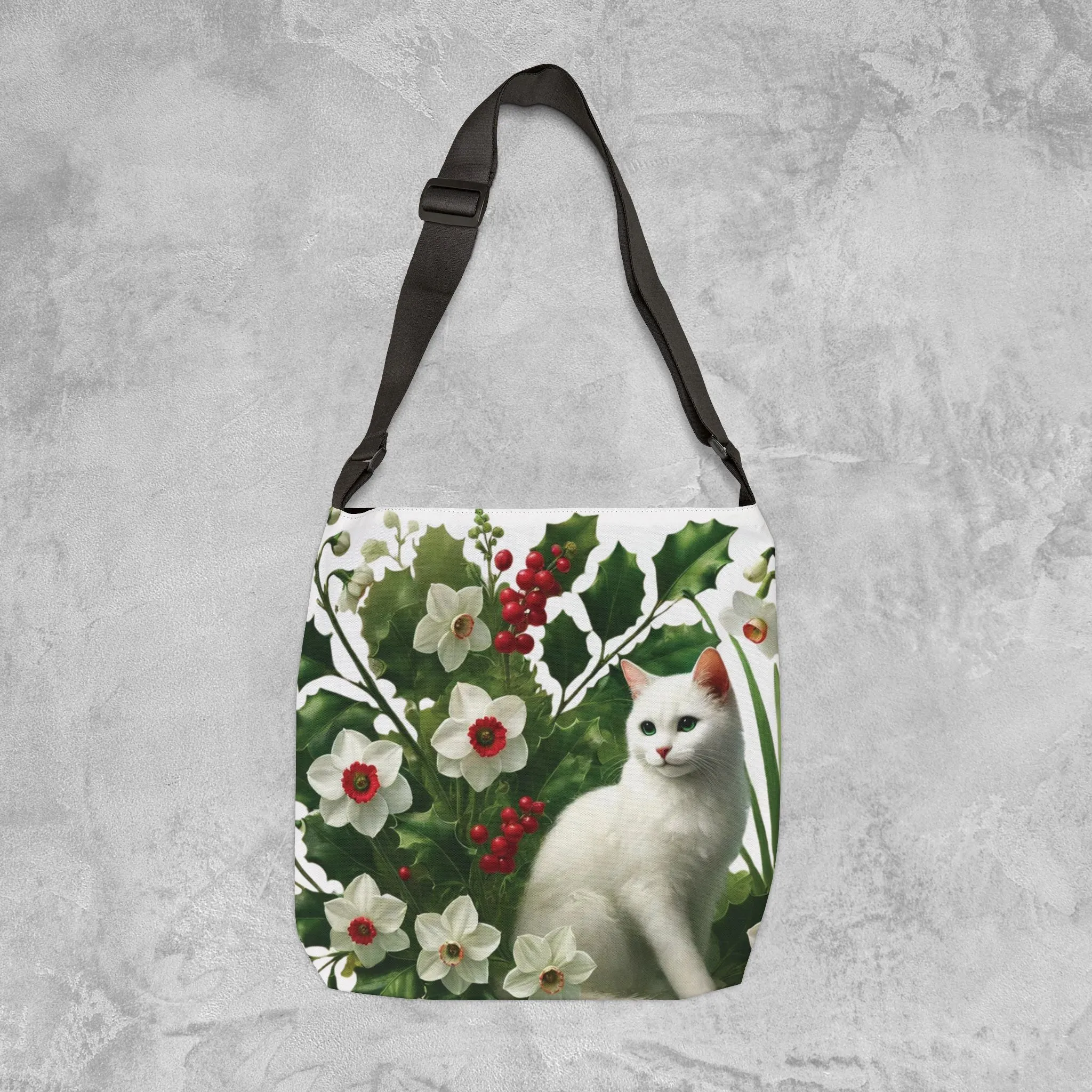 December Birth Flower - Cat Lover - Adjustable Strap Tote Bag