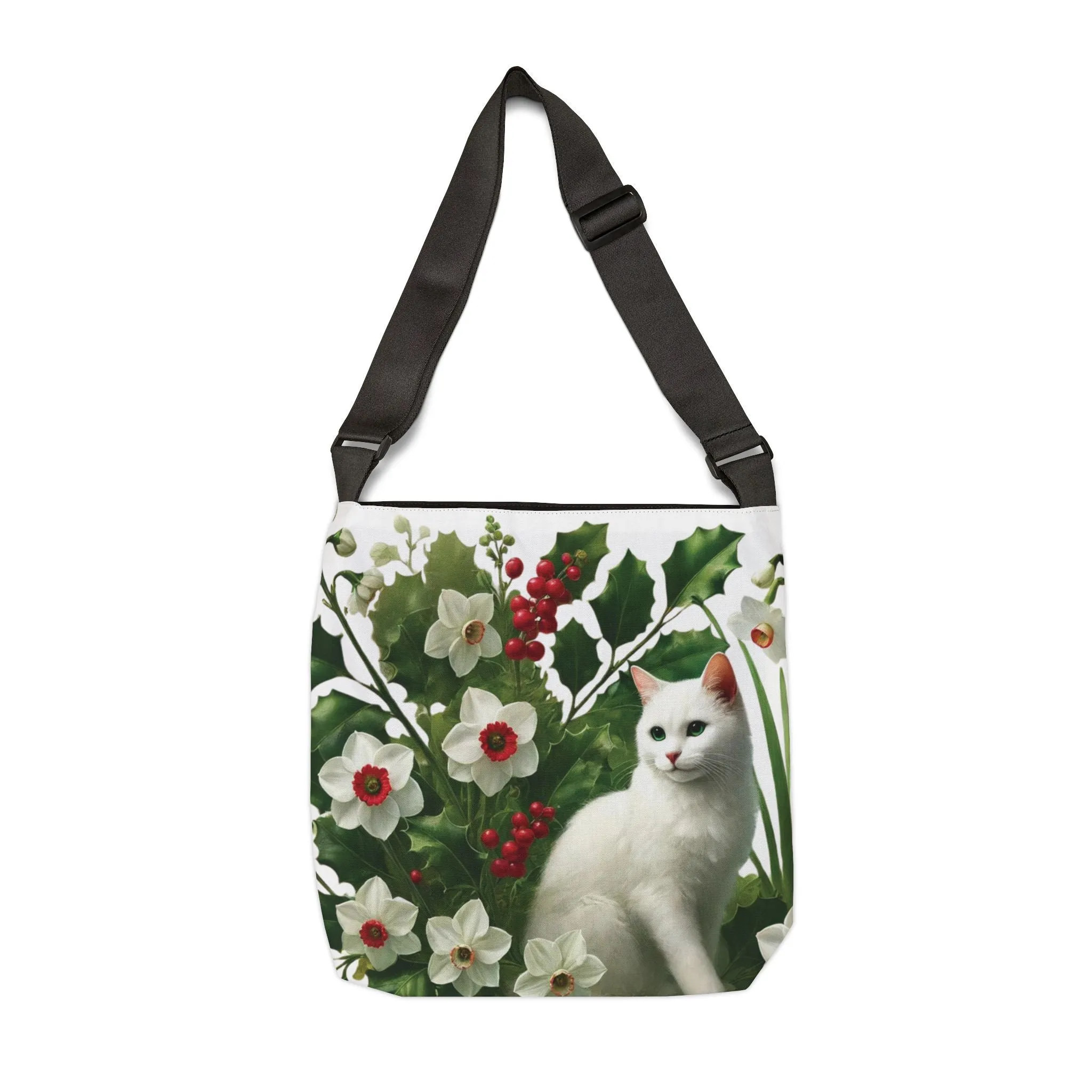 December Birth Flower - Cat Lover - Adjustable Strap Tote Bag