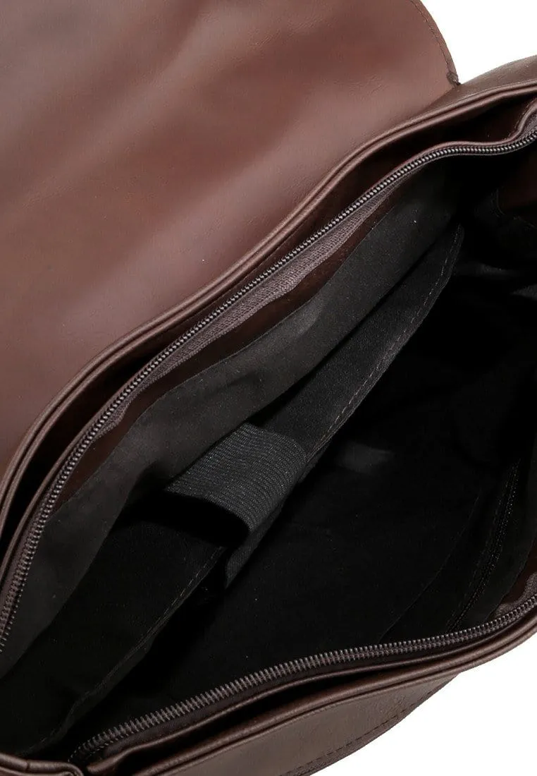 Distressed Leather Compact Office Bag - Dark Brown