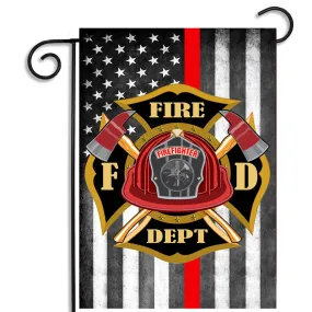 Double Sided Thin Red Line Fire Department American Flag Maltese Cross Garden Flag