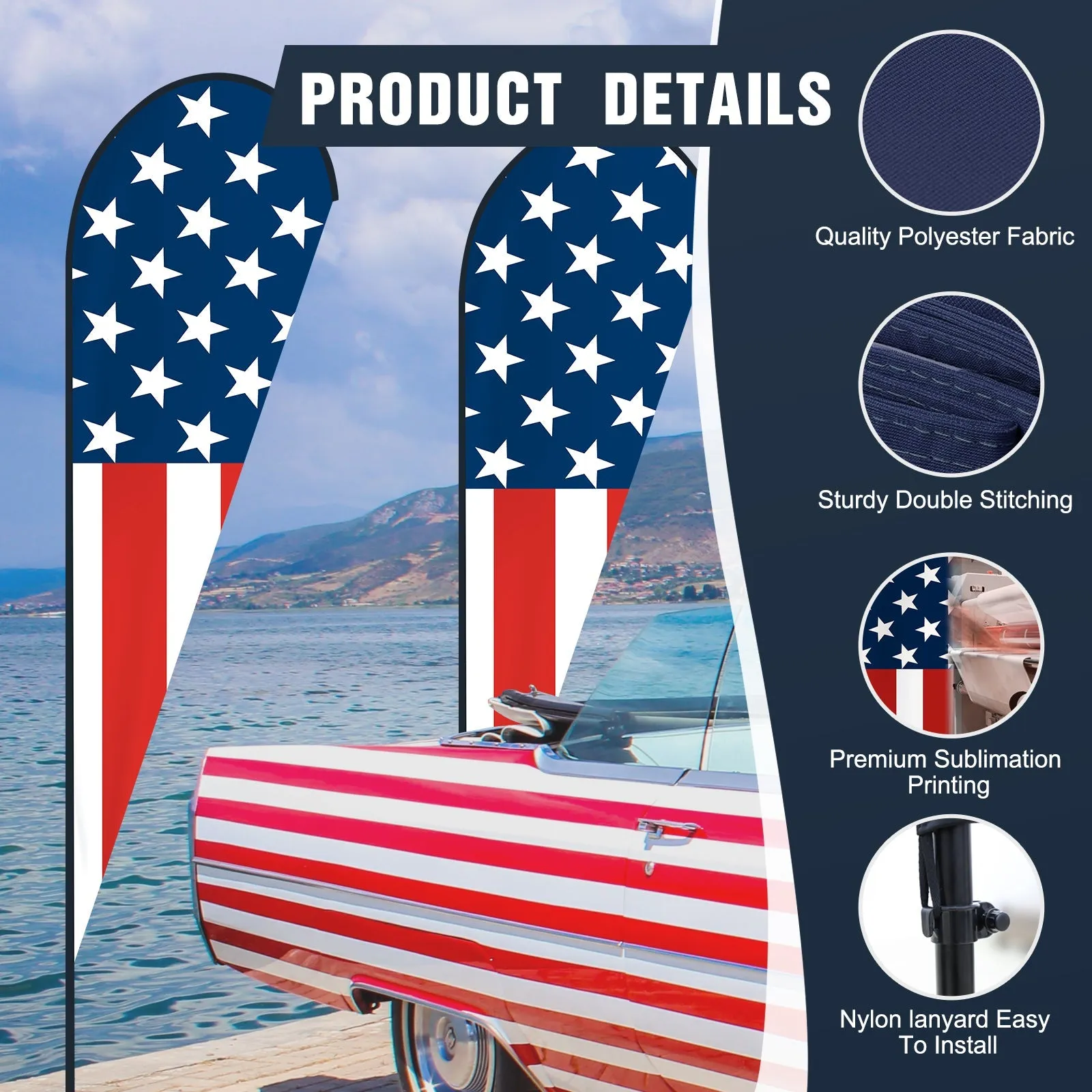 EAGLE PEAK Custom Printed Teardrop Flags with Your Logo and Design, Personalized Advertising Flags for Marketing, with Folding Cross Base, Weight Bag & Carry Bag, 9.2x2.3 ft