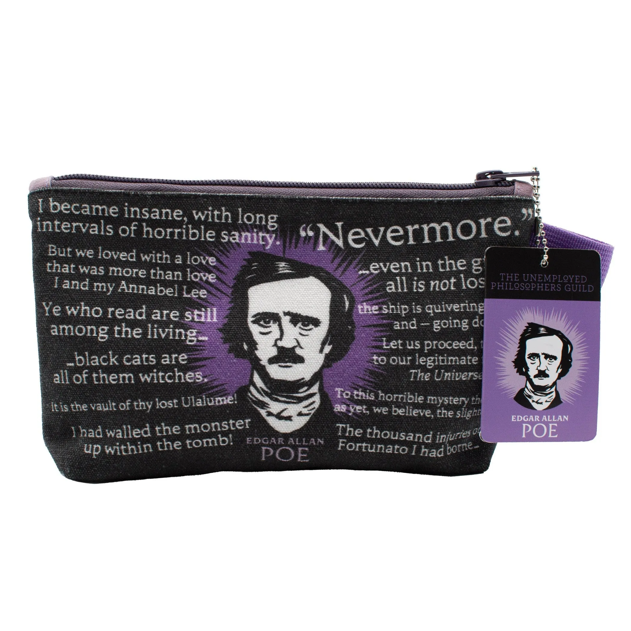 Edgar Allan Poe Zipper Bag | Canvas Pouch Organizer | 5" x 9"