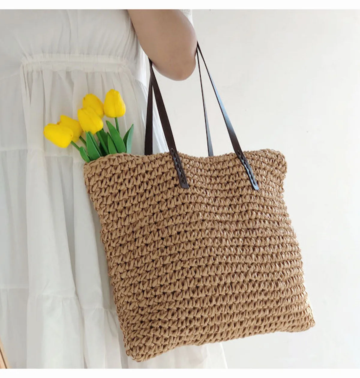 Elena Handbags Everyday Large Straw Woven Summer Bag