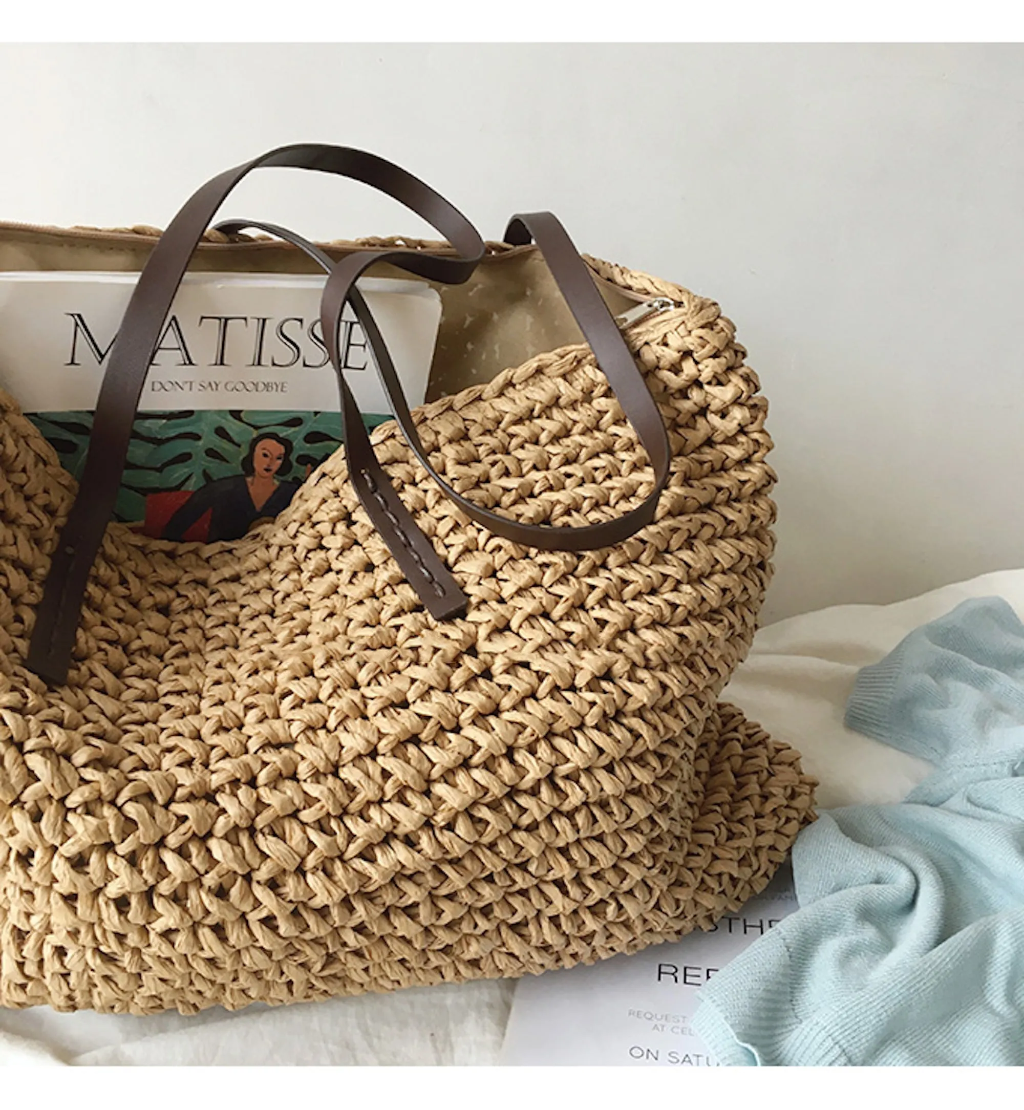 Elena Handbags Everyday Large Straw Woven Summer Bag