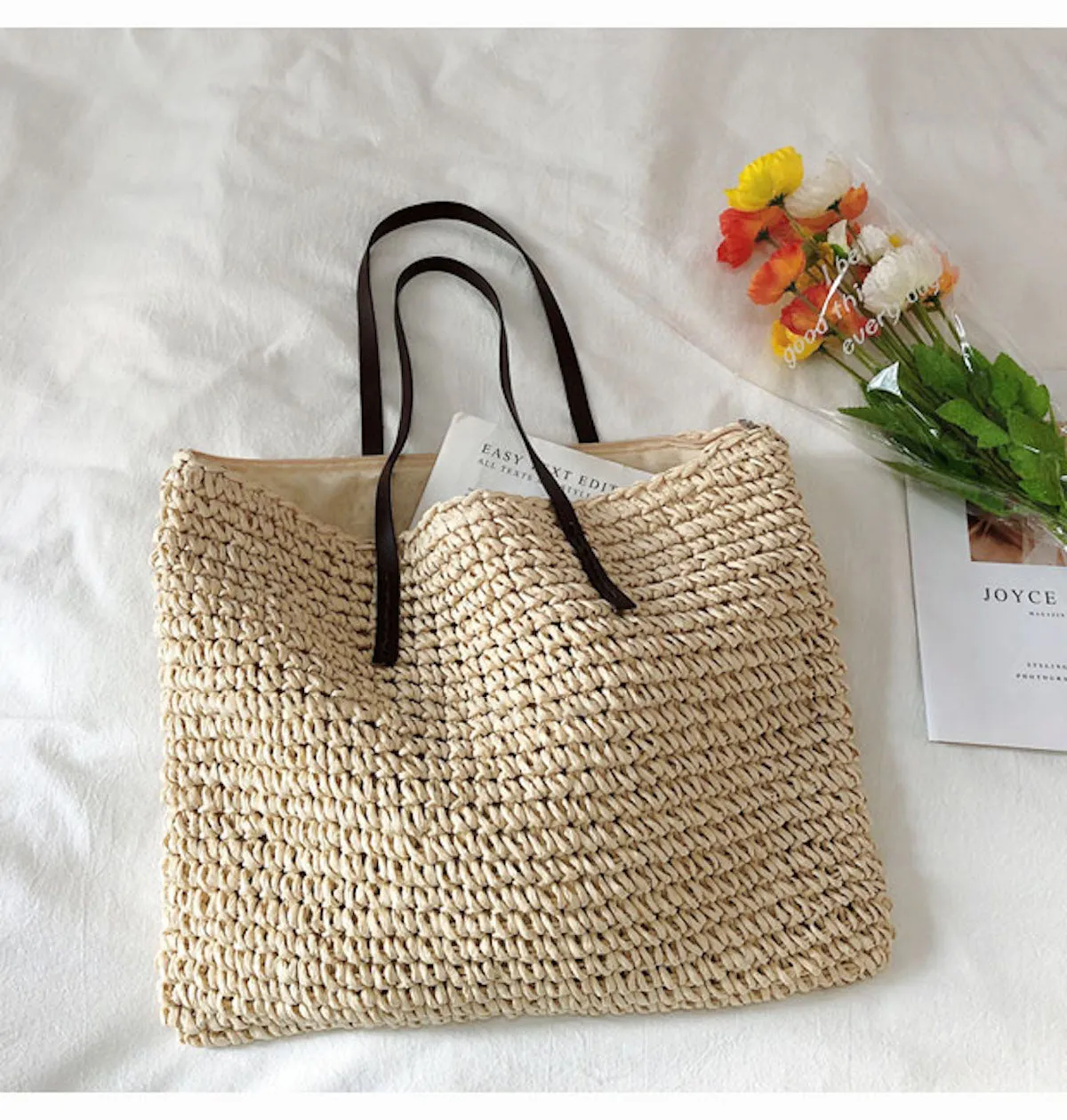 Elena Handbags Everyday Large Straw Woven Summer Bag