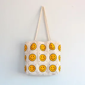 Elena Handbags Happy Face Square Patch Tote Bag