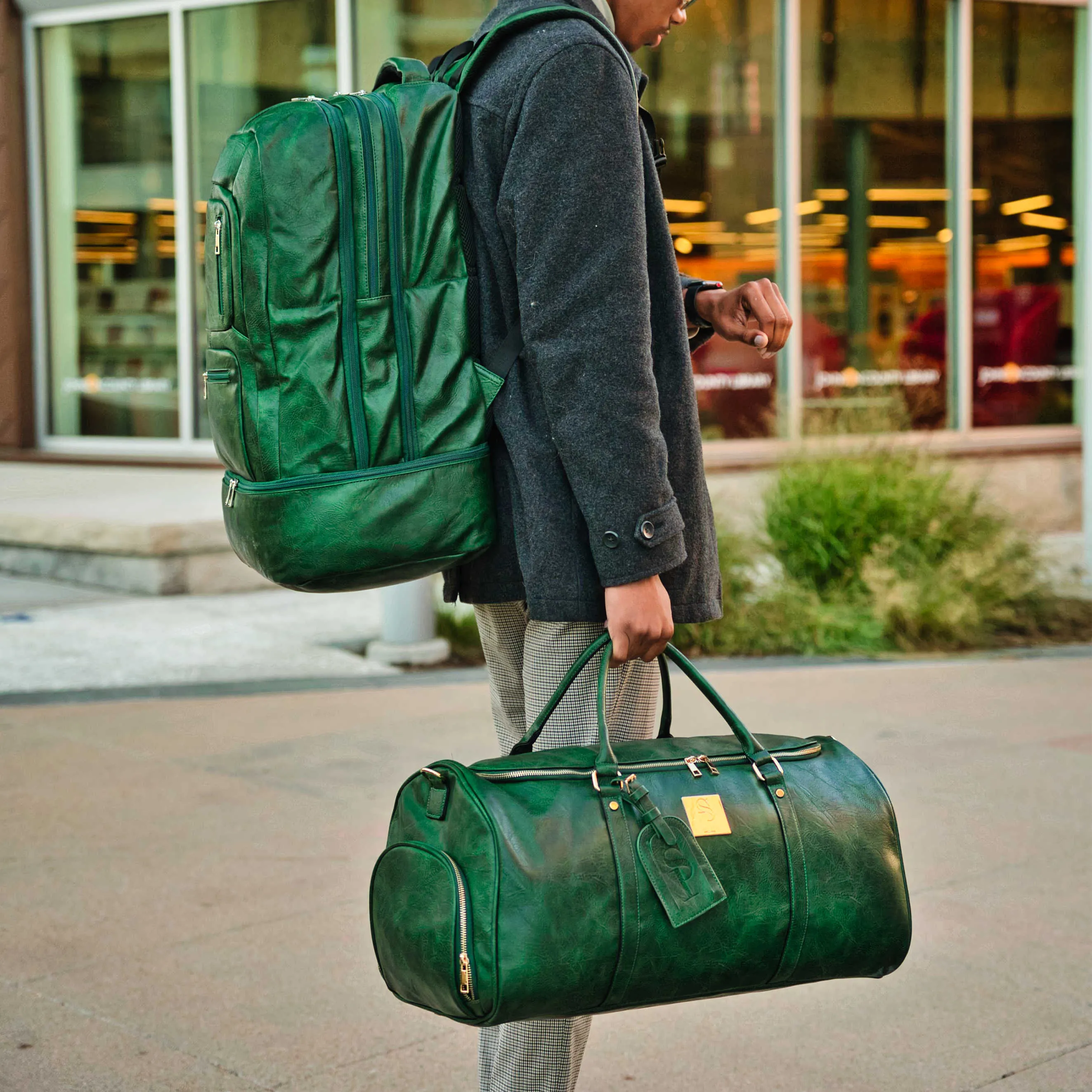 Emerald Green Luciano Leather Duffle Bag (New Weekender Design)