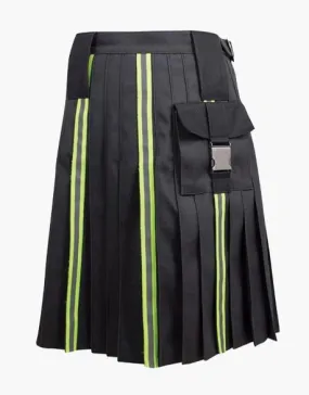 FASTENING STRAPS ON A BLACK FIREFIGHTER KILT