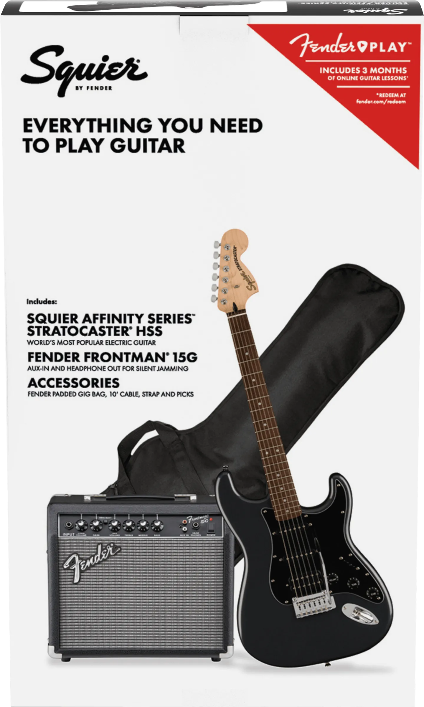 Fender Squier Affinity Series Stratocaster HSS Pack - Charcoal Frost Metallic with Frontman 15G