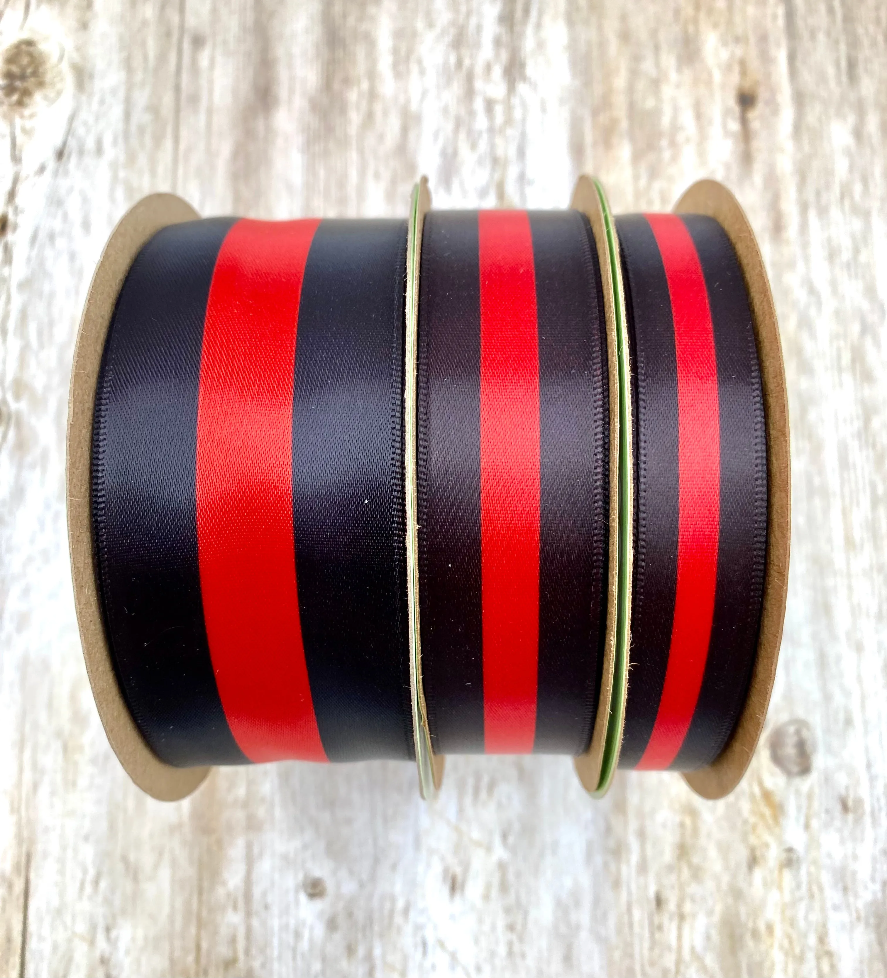 Firefighter thin red line ribbon printed on 5/8", 7/8" and 1.5" red single face satin