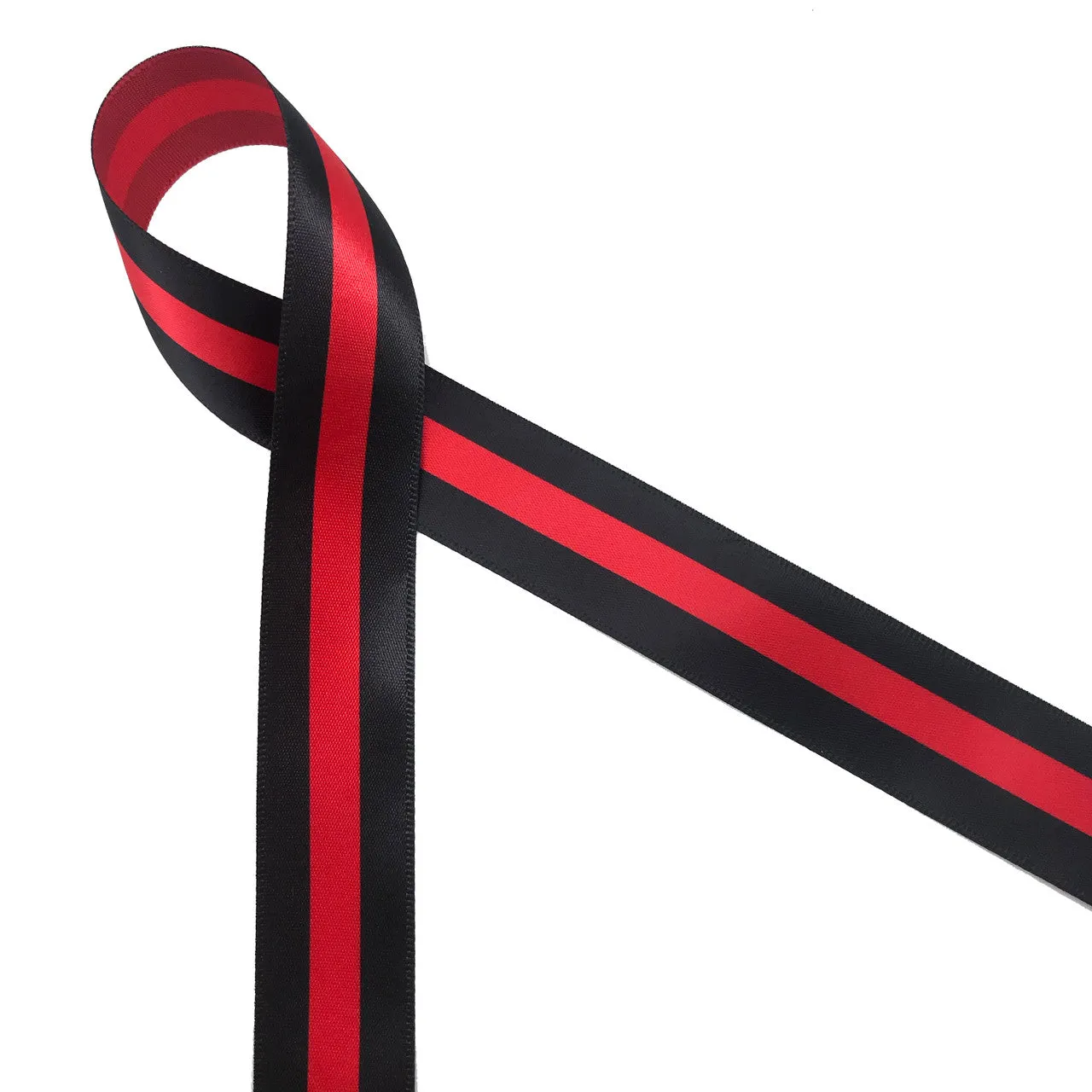 Firefighter thin red line ribbon printed on 5/8", 7/8" and 1.5" red single face satin