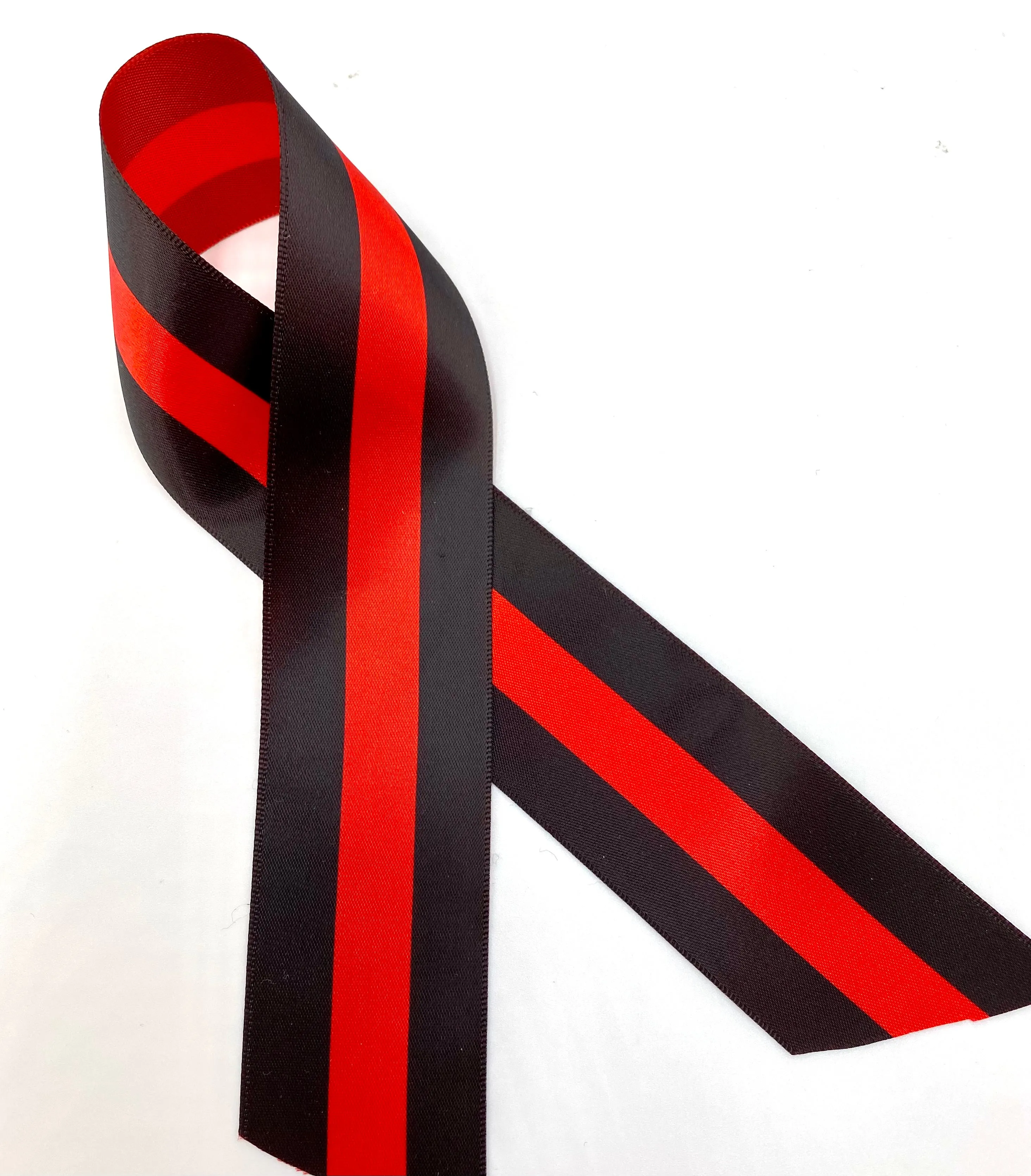 Firefighter thin red line ribbon printed on 5/8", 7/8" and 1.5" red single face satin