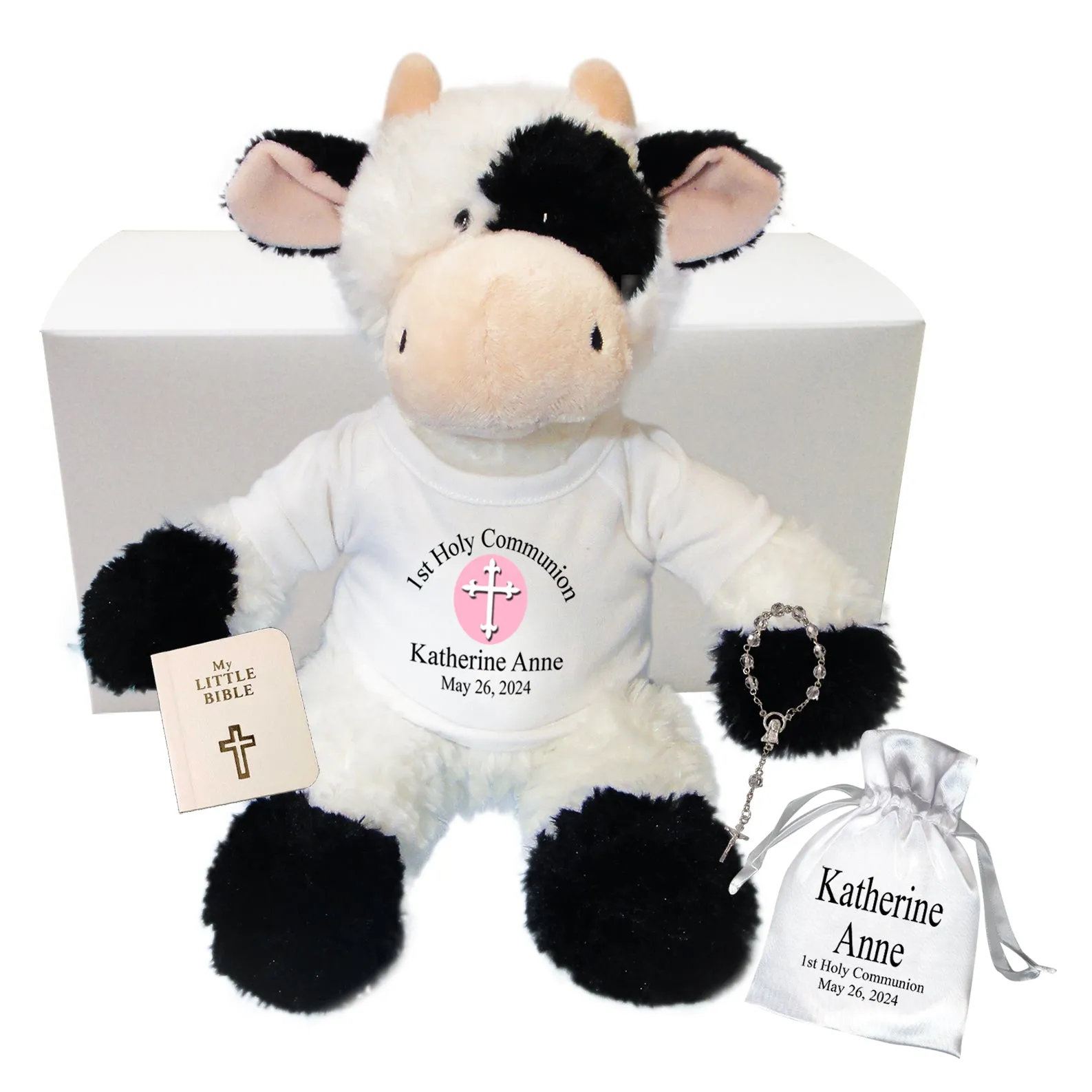 First Communion Cow Gift Set - Personalized 12" Tubbie Wubbie Cow