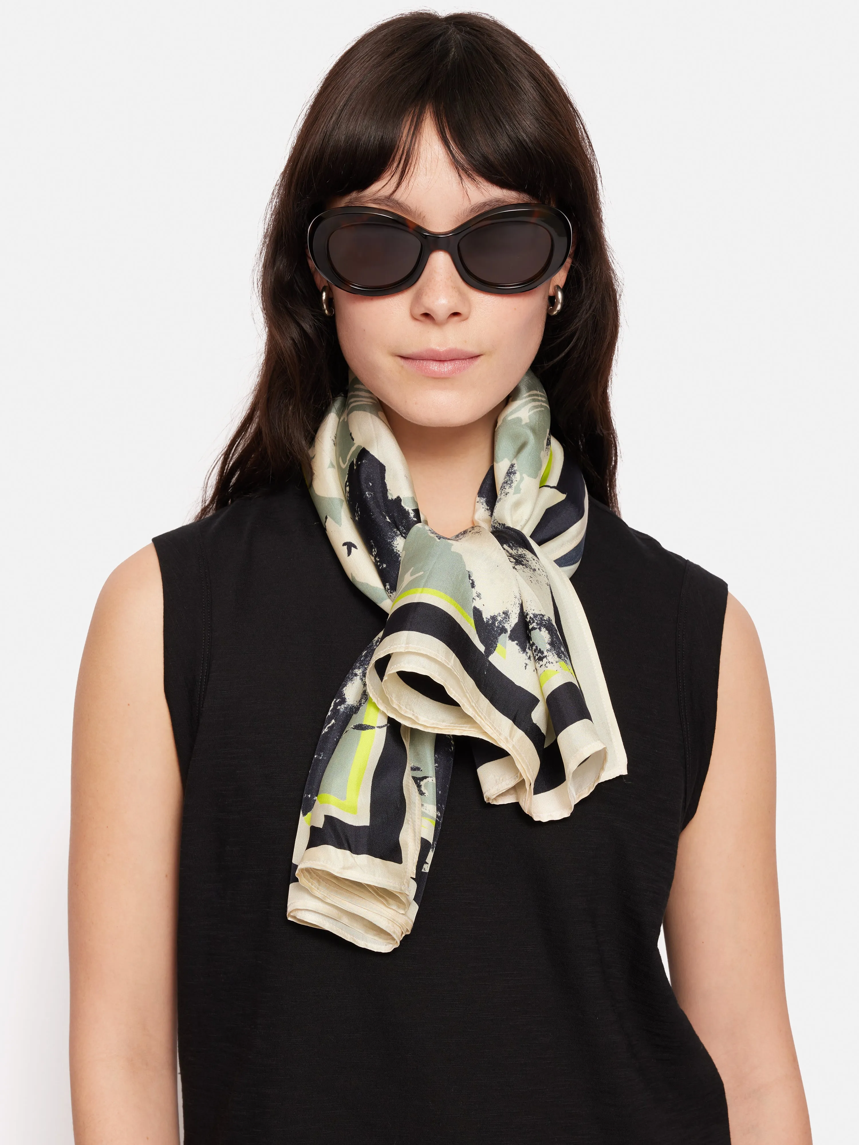 Floral Echo Silk Twill Scarf | Grey