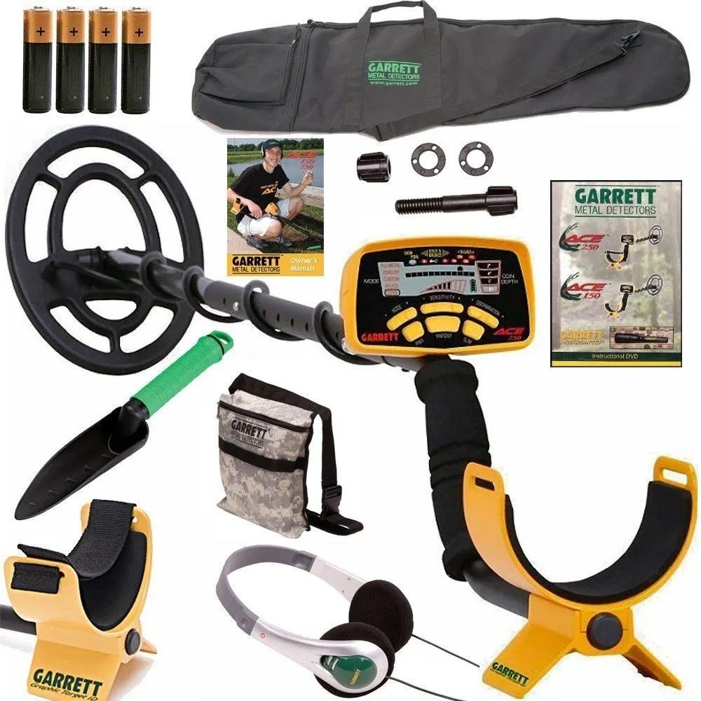 Garrett Ace 250 Metal Detector with&nbsp;Headphones, DVD, Digging Trowel, Finds Pouch and Carry Bag