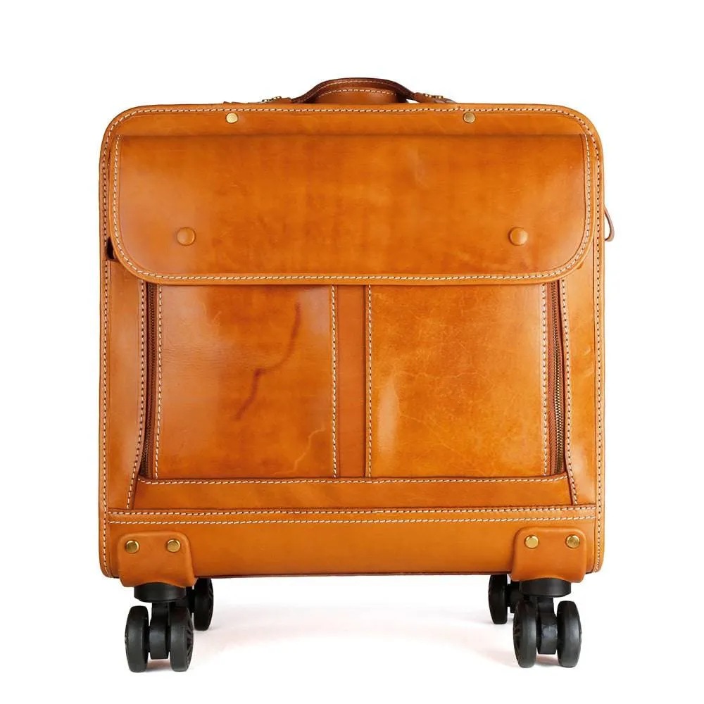 Genuine Vintage Italian Vegetable Tanned Leather 20-inch Carry-on Universal wheel Cabin Rolling Spinner Travel Luggage